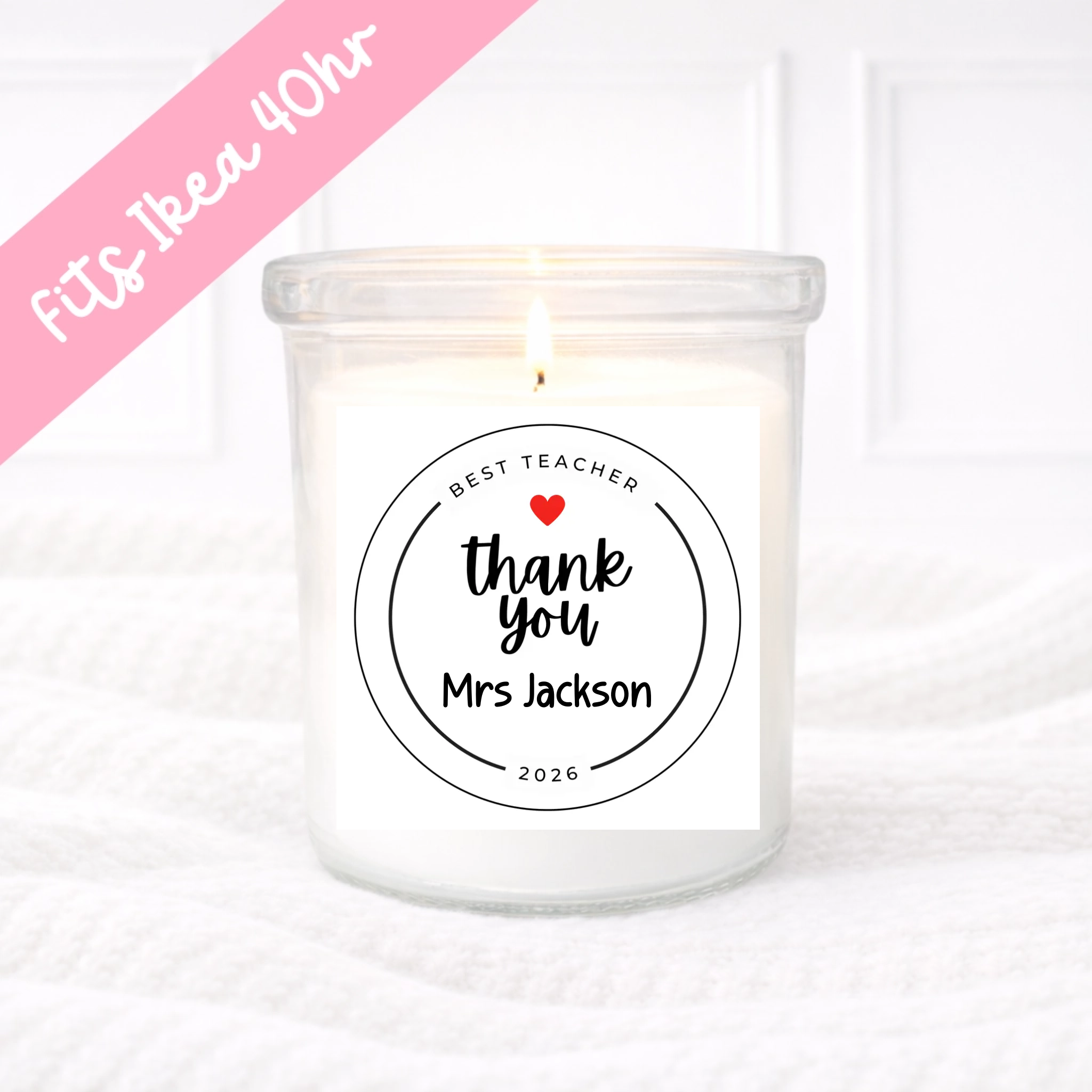 Black and White Heart Thankyou - Teachers Candle Label