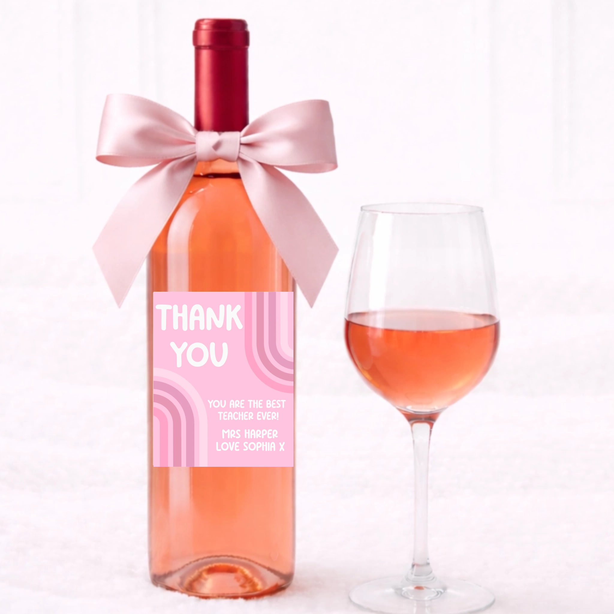 Teacher Wine Label - Pink Rainbow Thank You