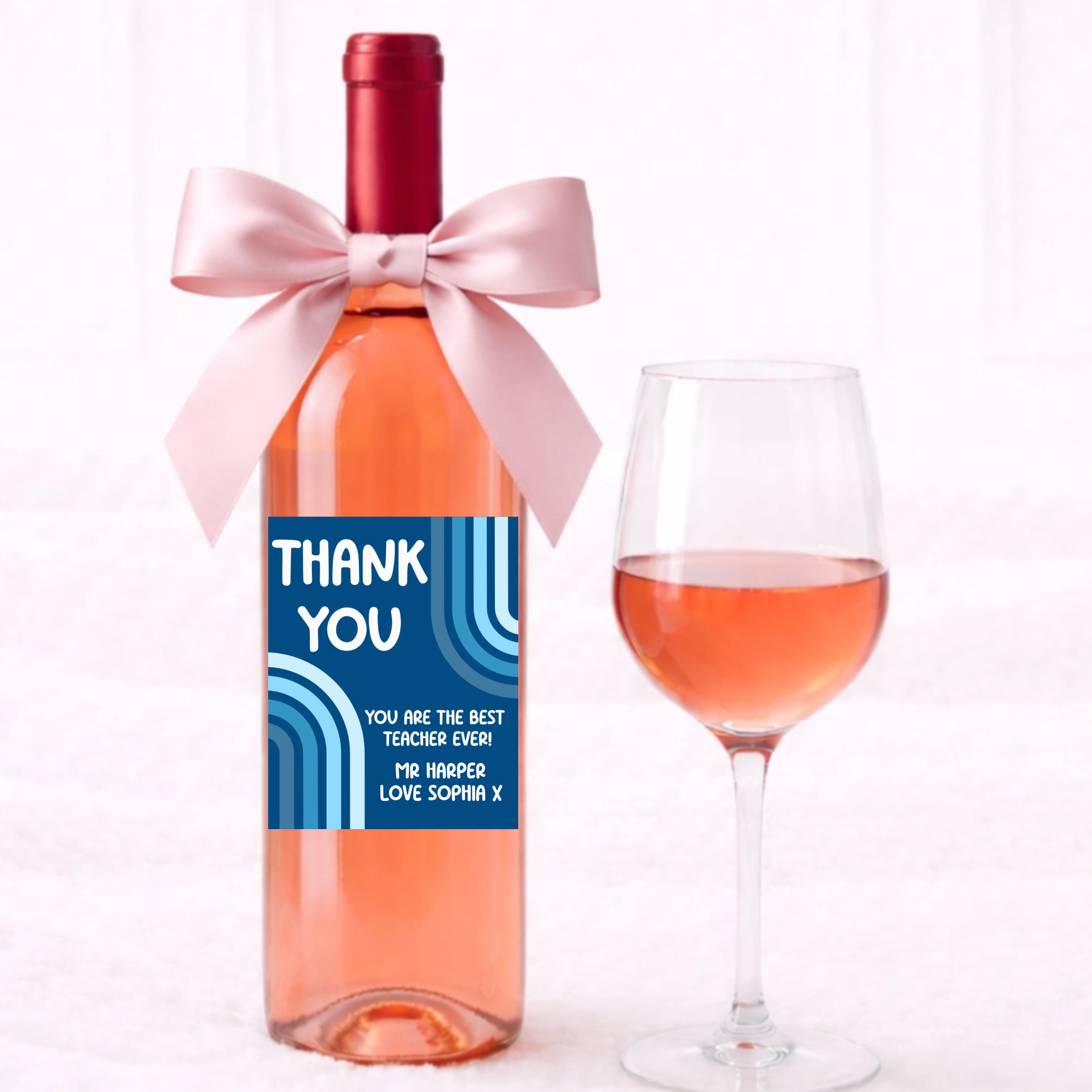 Teacher Wine Label - Blue Rainbow Thank You
