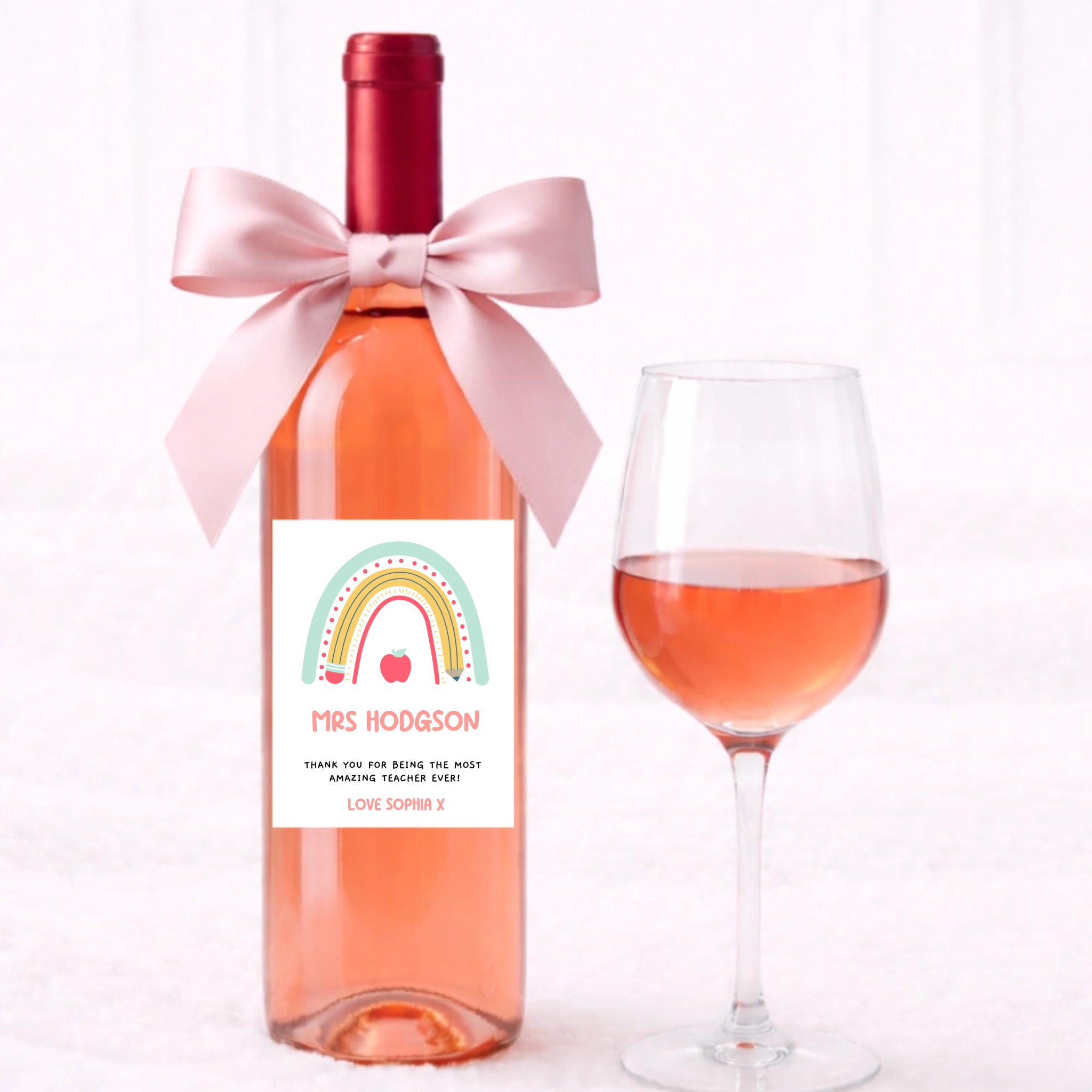Teacher Wine Label - White Crayon Rainbow