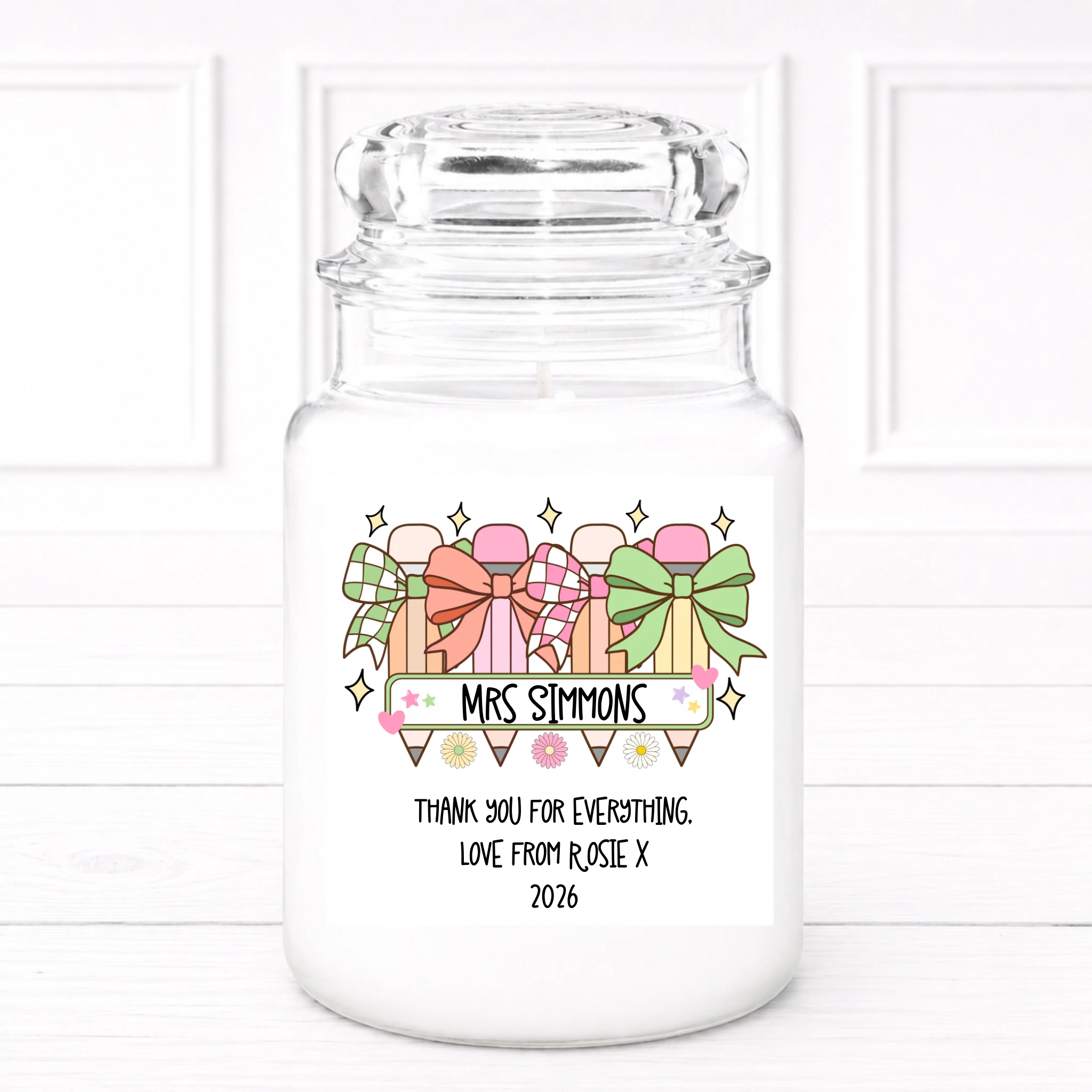 Teacher Large Candle Label - Teacher Bows
