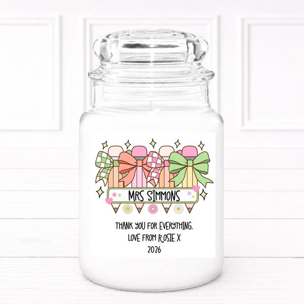 Teacher Large Candle Label - Teacher Bows