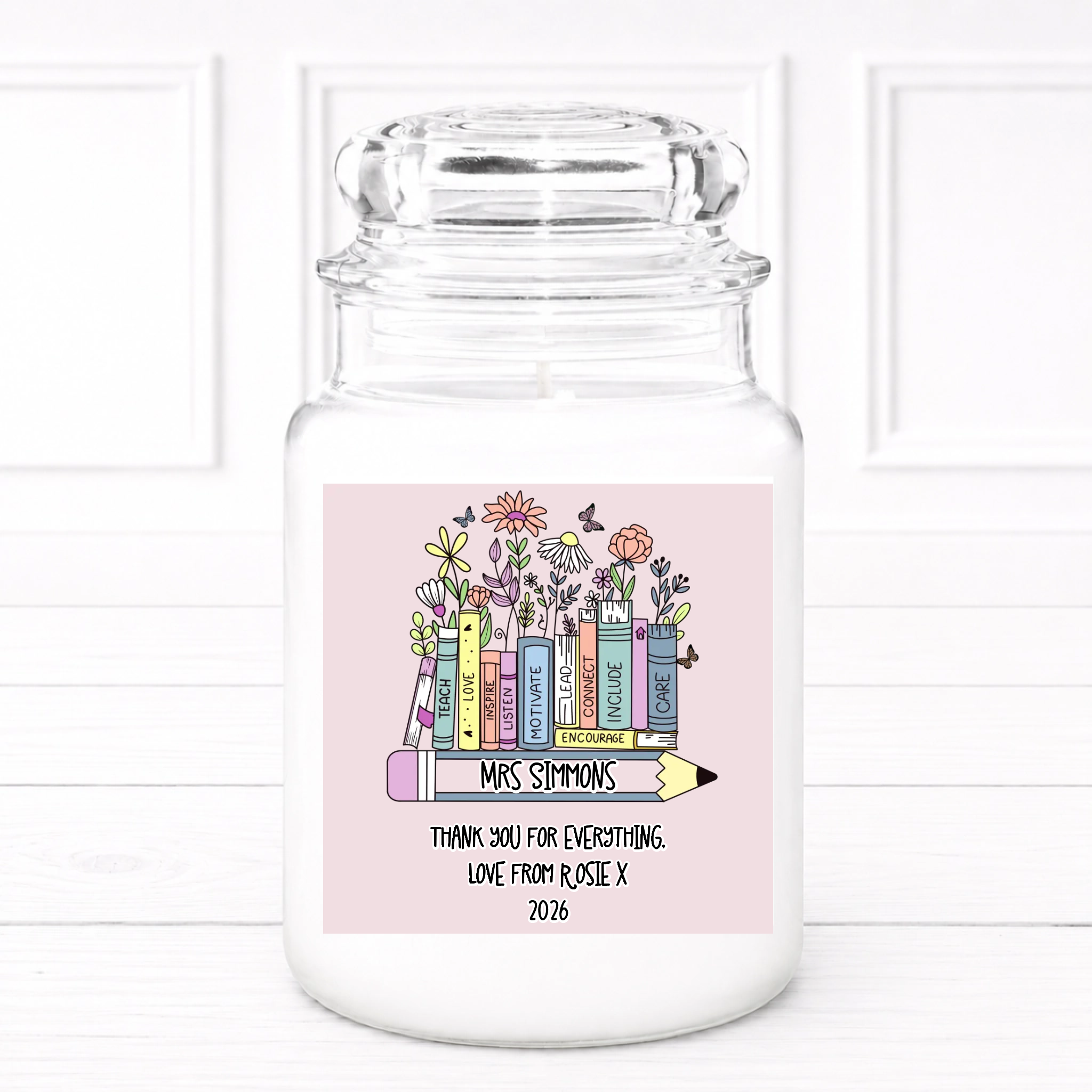 Teacher Large Candle Label - Flowers