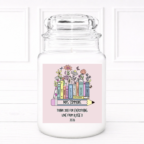 Teacher Large Candle Label - Flowers