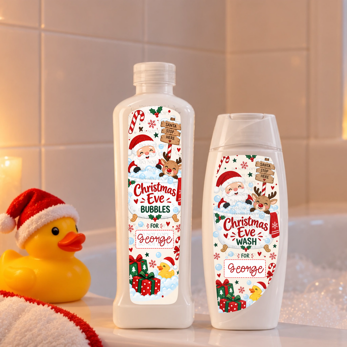 Shower Gel & Bubble Bath Label Set - Christmas Eve Cute