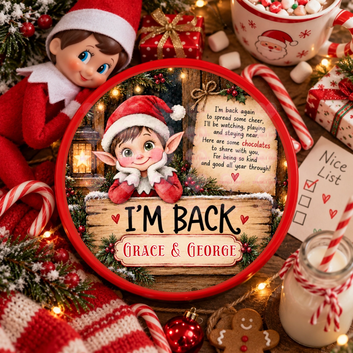Chocolate Tub Decal - Elf I am Back