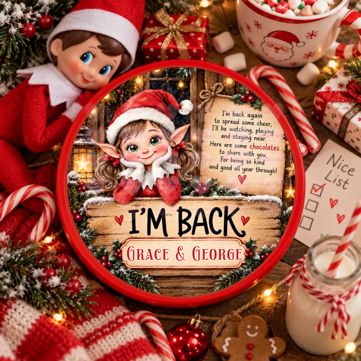 Chocolate Tub Decal - Elf I am Back Girl