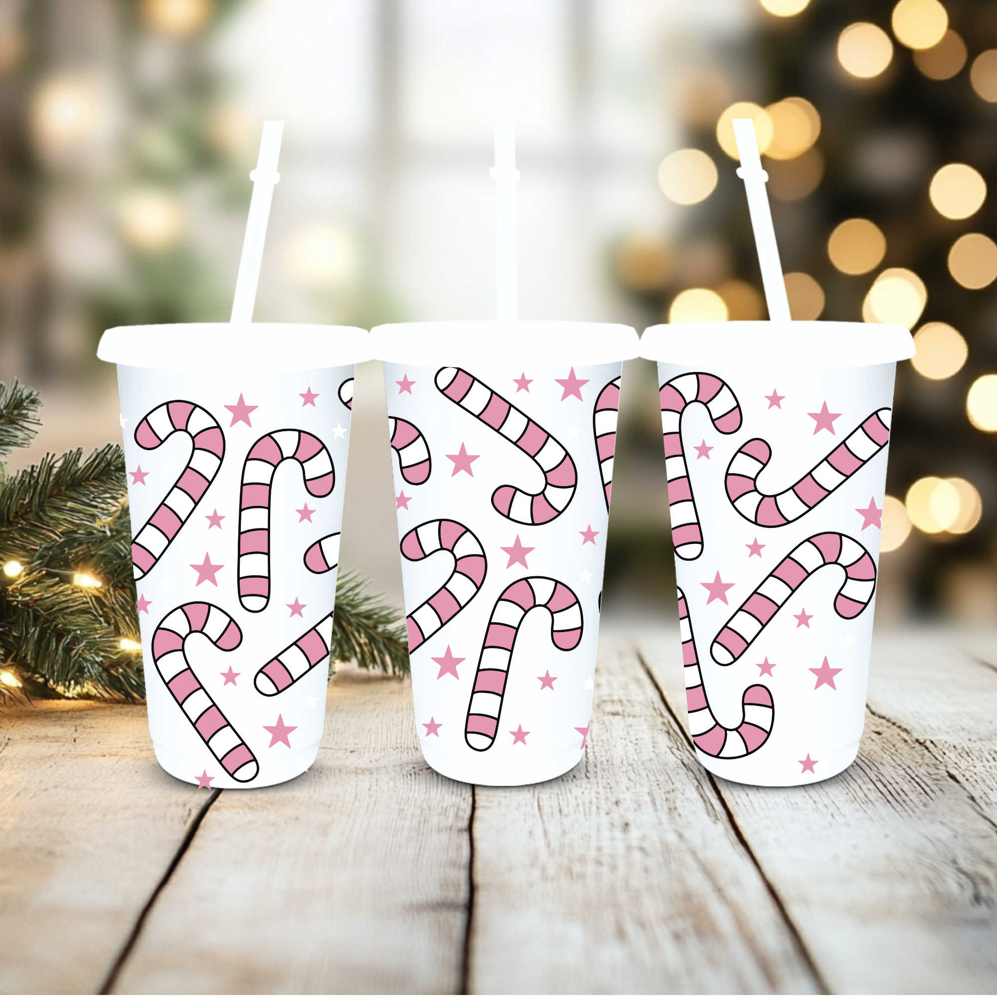 UVDTF Cold Cup Wrap - Rose Pink Candy Cane