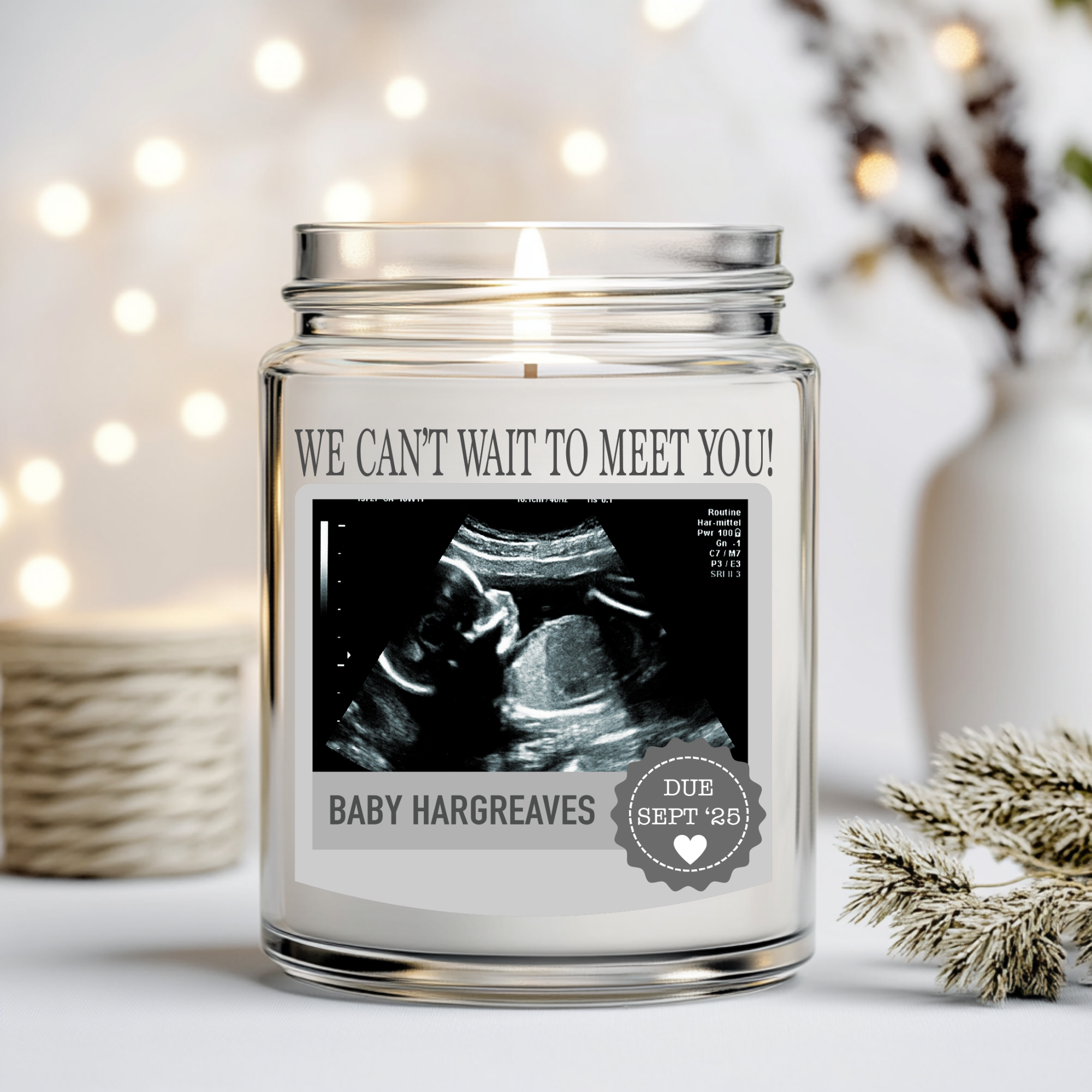 We Can't Wait To Meet You Candle Label