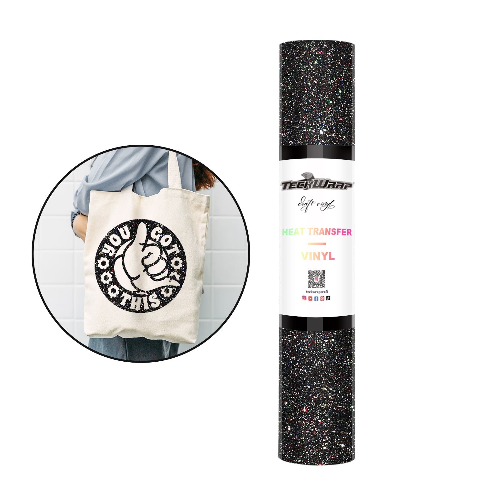 Teckwrap HTV Glitter - Colourful Black