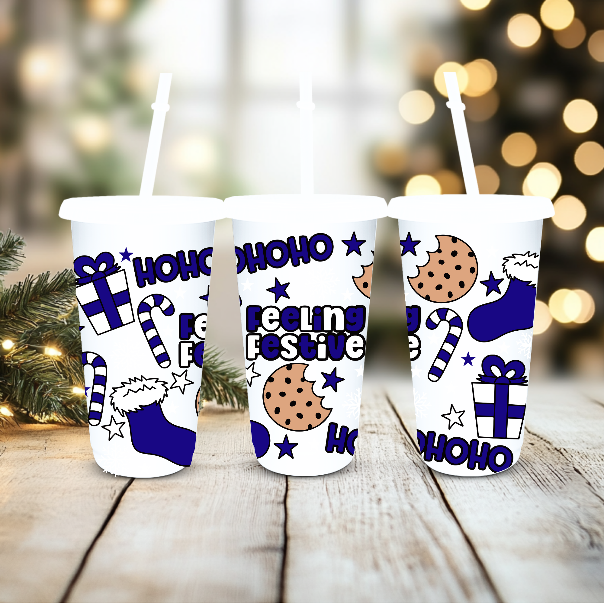 UVDTF Cold Cup Wrap - Baby Blue Feeling Festive