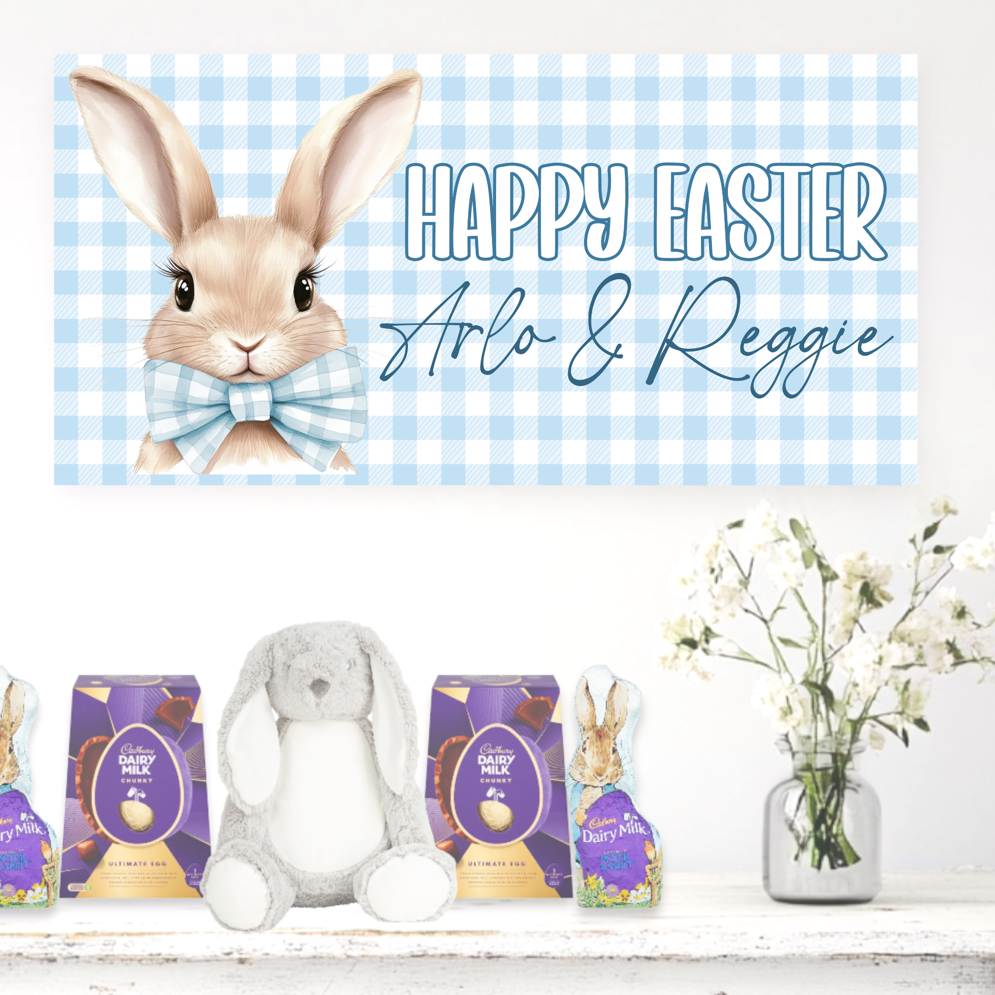 Banner - Easter Bunny Blue Gingham