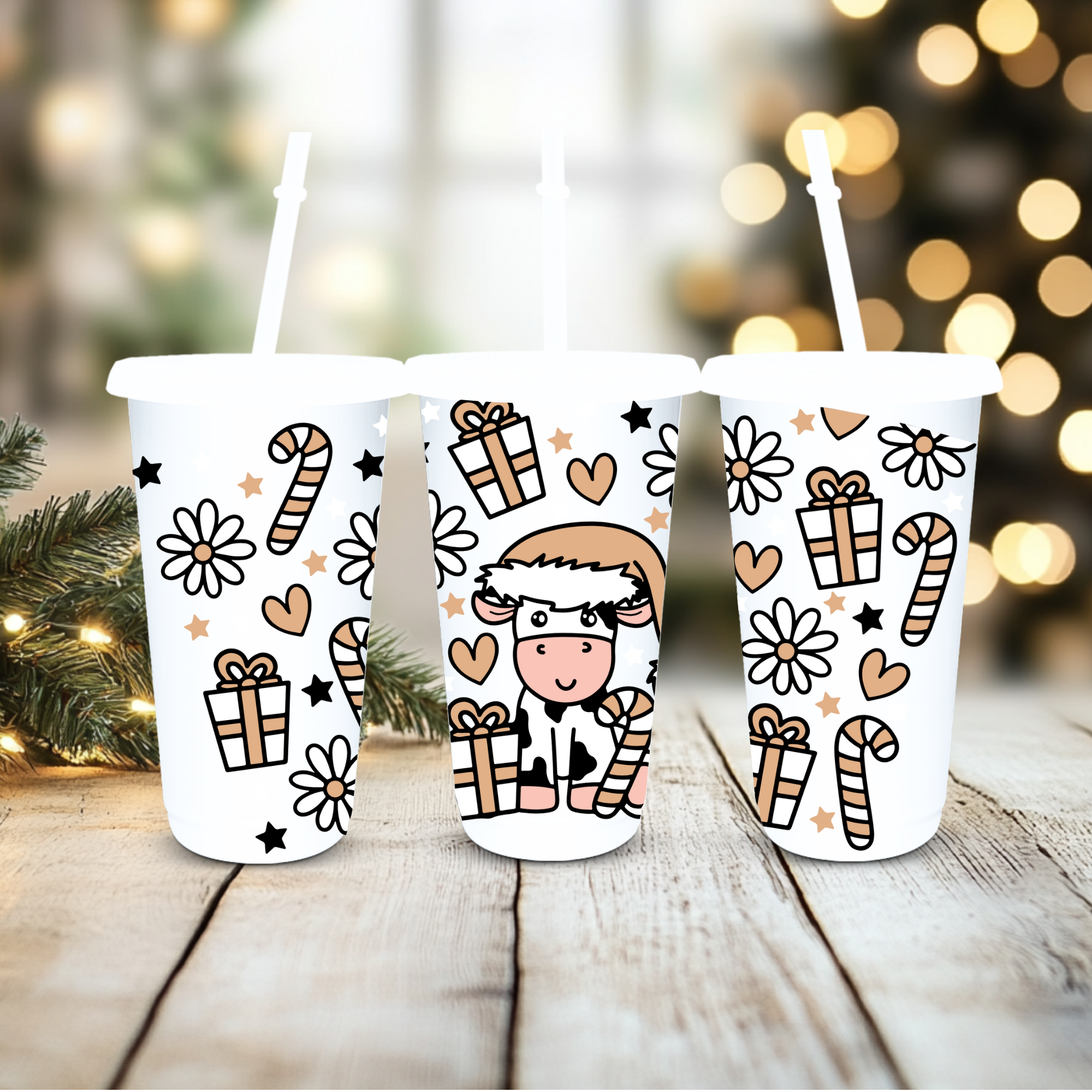 UVDTF Cold Cup Wrap - Christmas Cows ( various choose of colours)