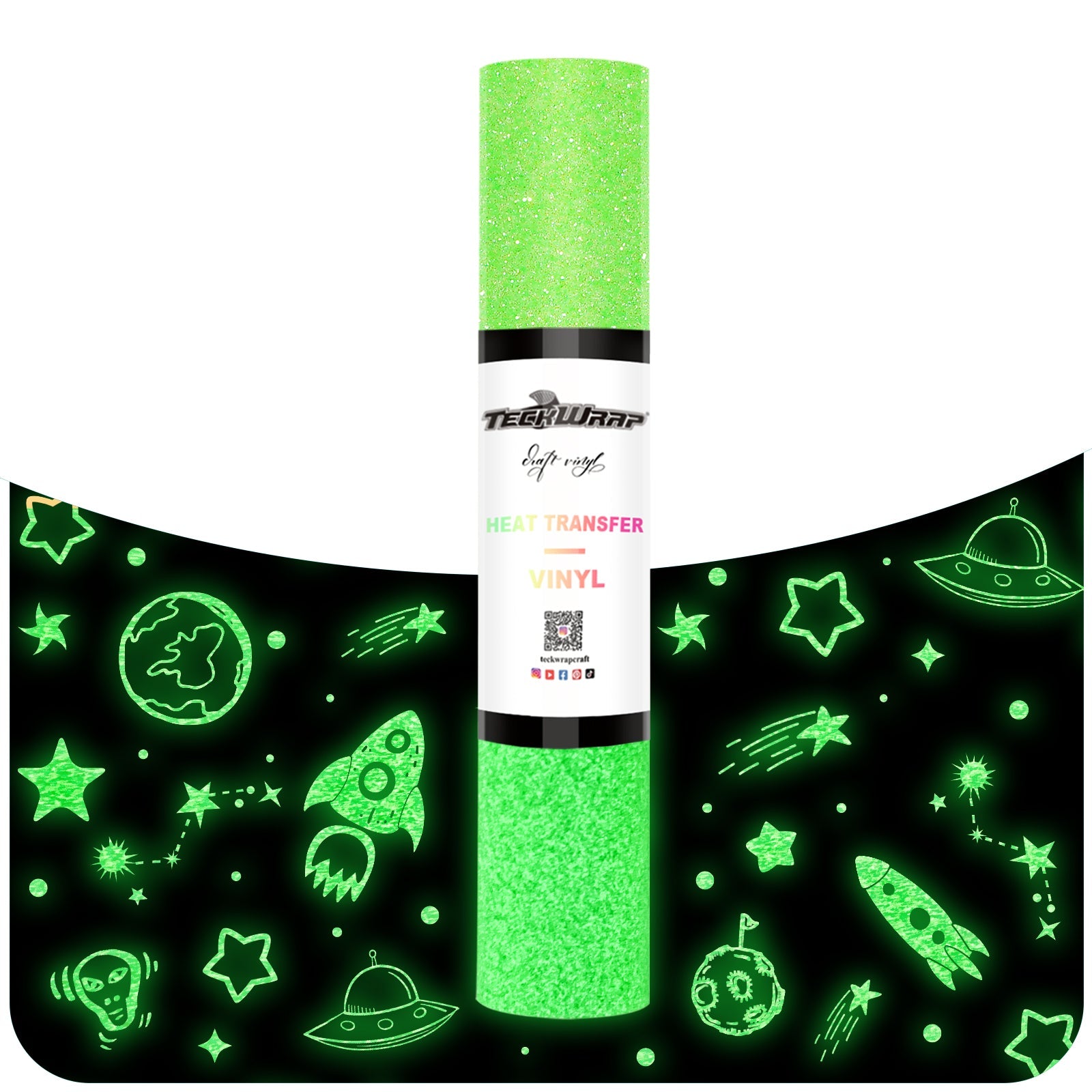 Teckwrap HTV Glitter Glow in the Dark - Green