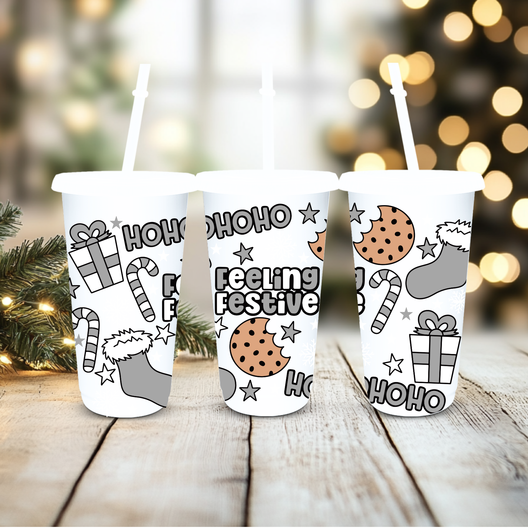 UVDTF Cold Cup Wrap - Grey Feeling Festive