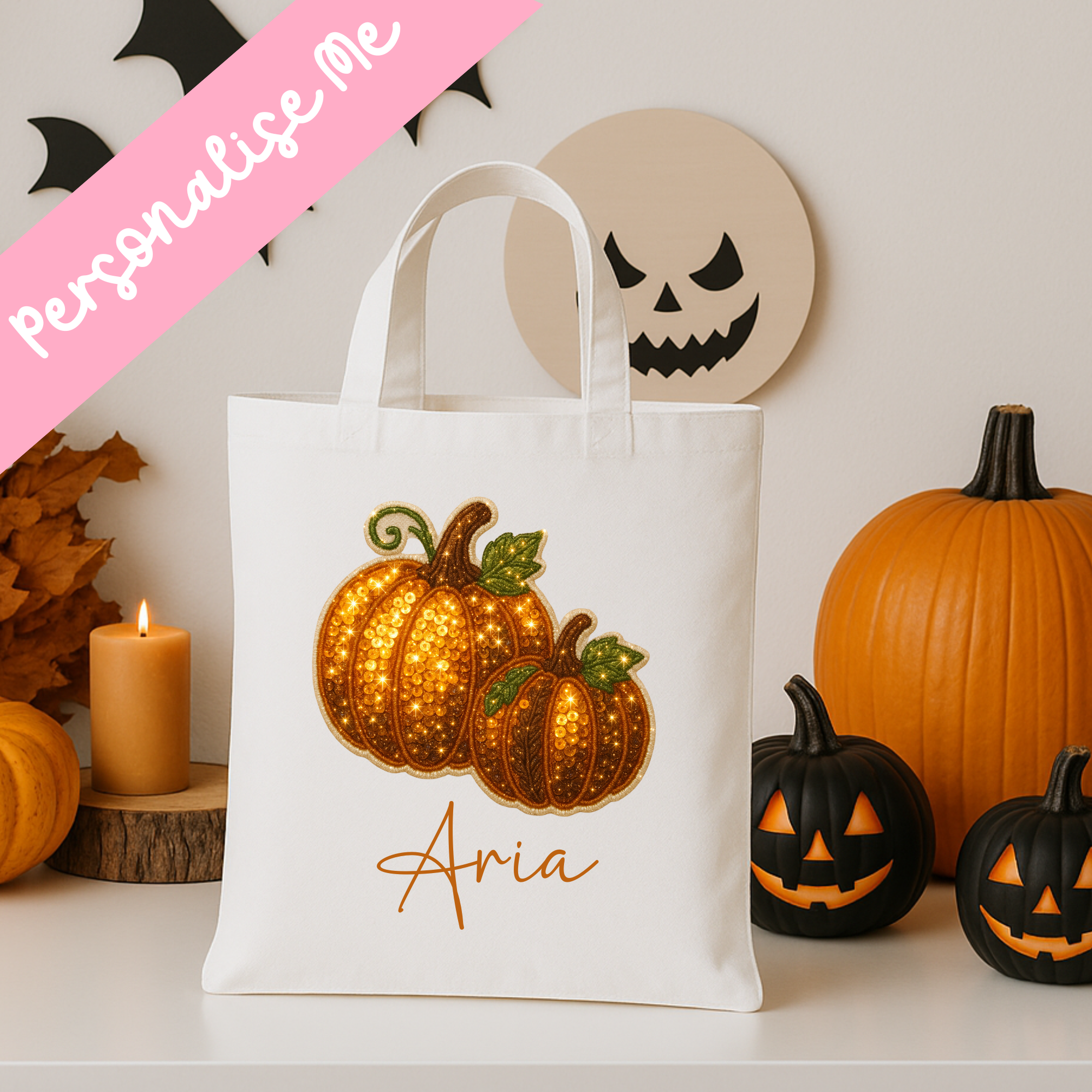 DTF - Sequin Pumpkin Tote Bag Decal