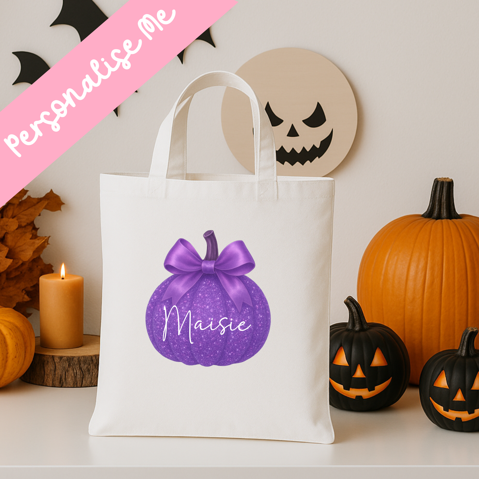 DTF -  Purple Sparkle Pumpkin Tote Bag Decal
