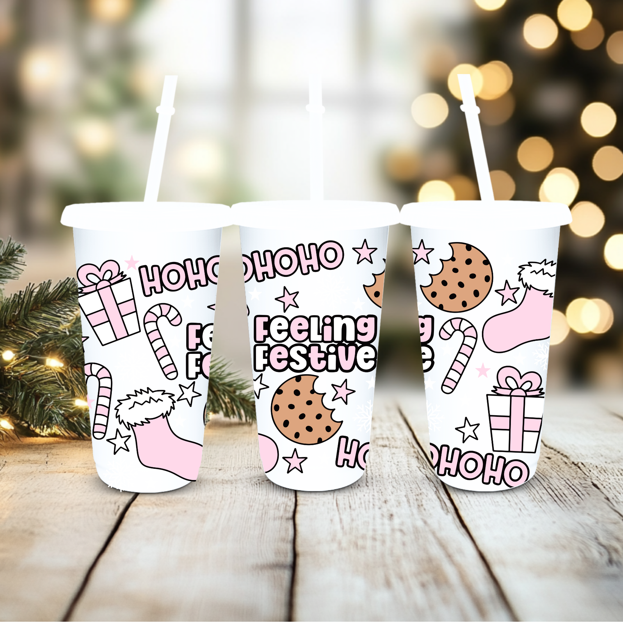 UVDTF Cold Cup Wrap - Baby Pink Feeling Festive