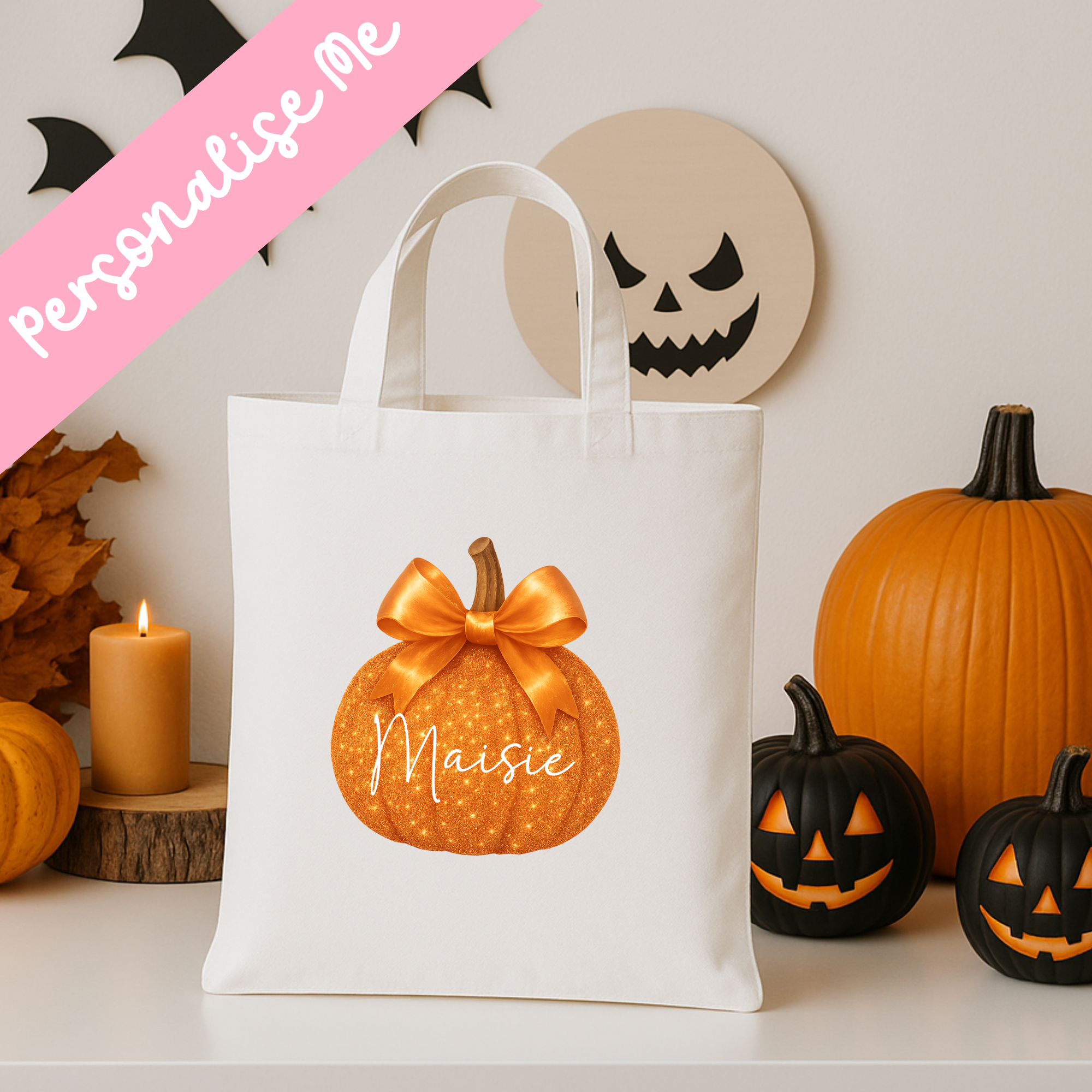DTF -  Orange Sparkle Pumpkin Tote Bag Decal