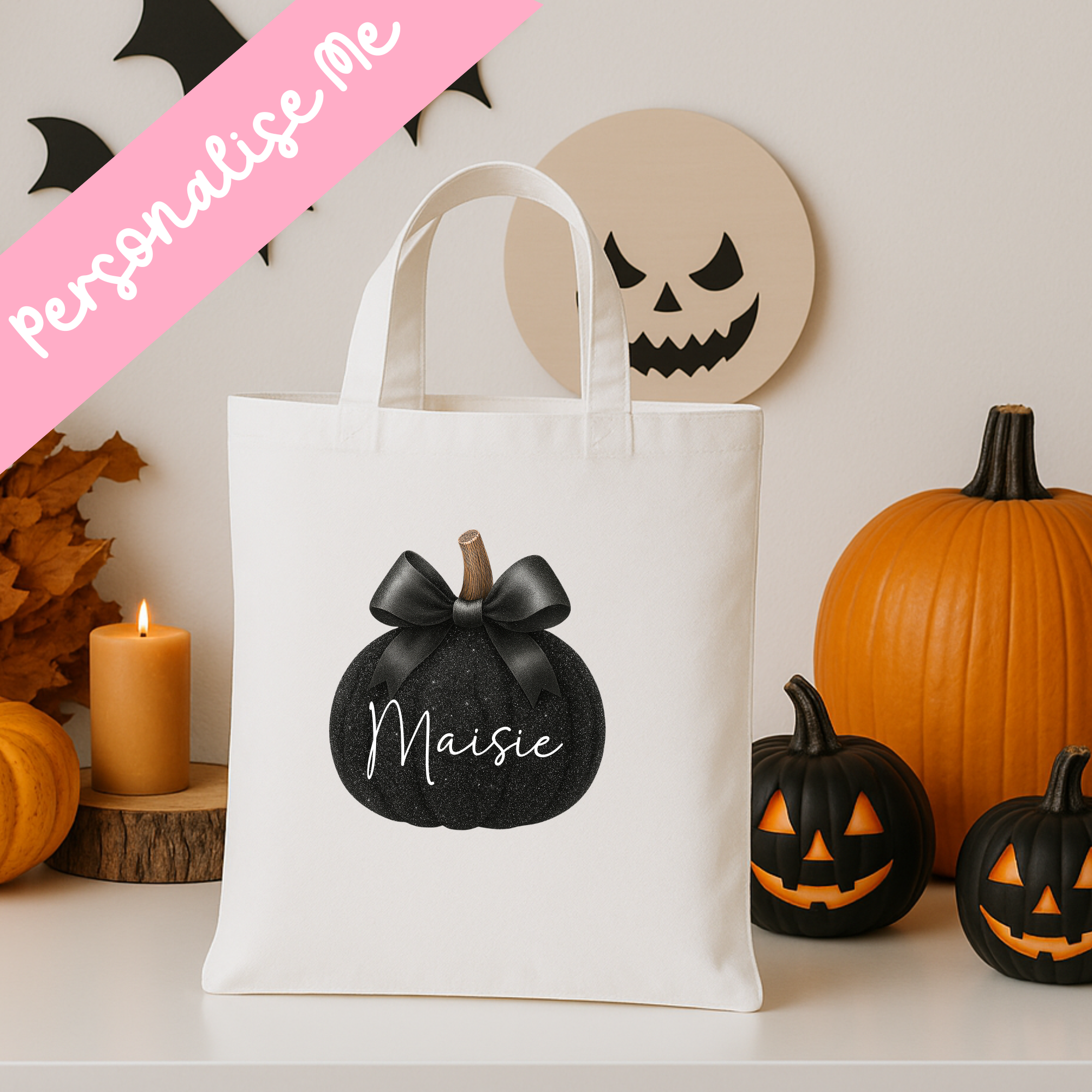 DTF - Black Sparkle Pumpkin Tote Bag Decal