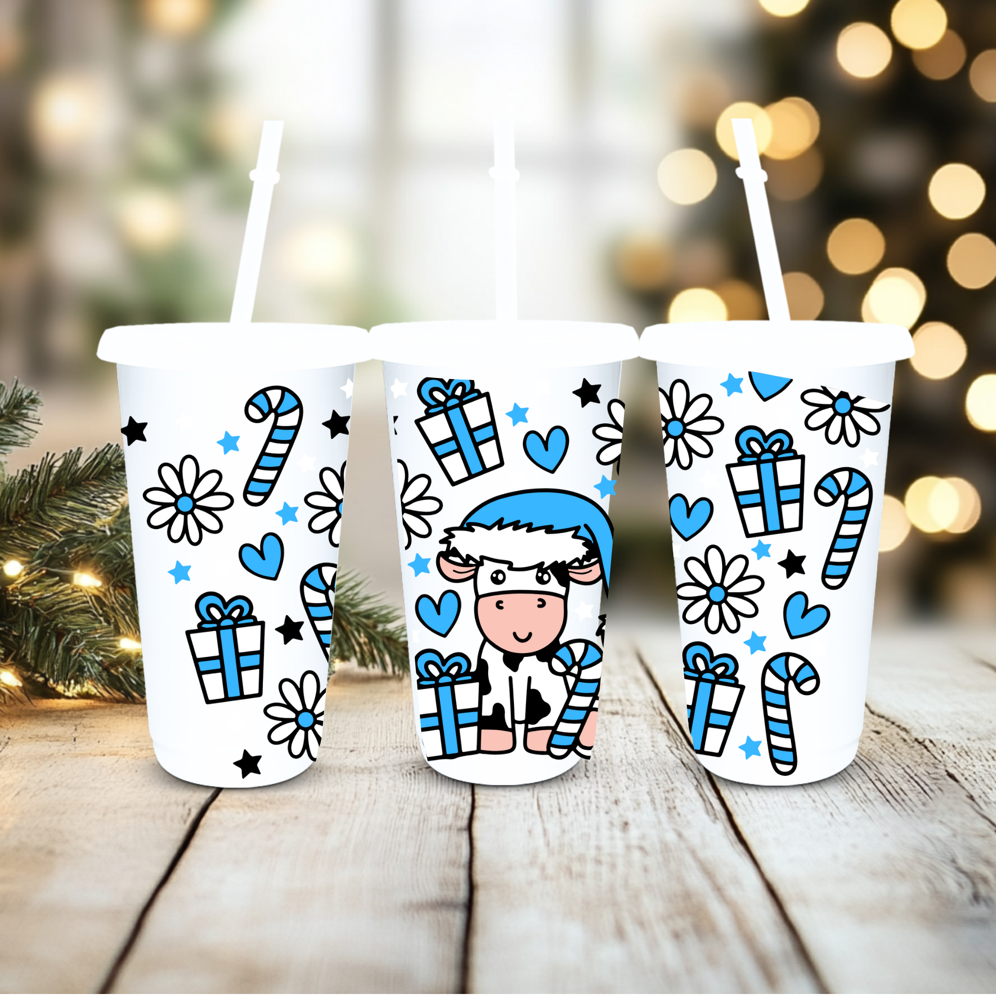 UVDTF Cold Cup Wrap - Christmas Cows ( various choose of colours)