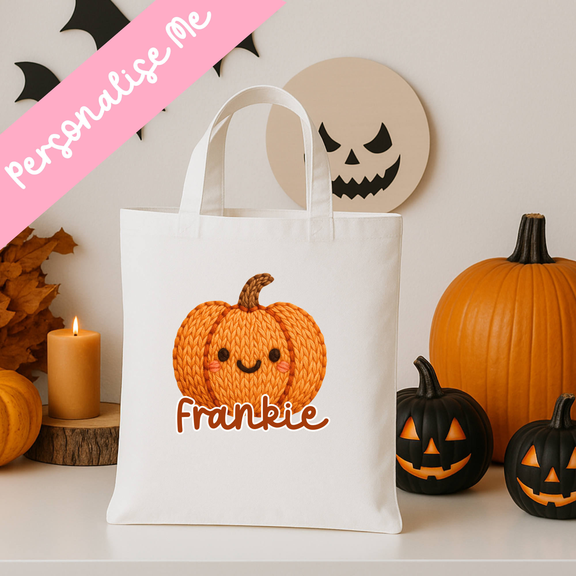DTF - Orange Embroidered Pumpkin Tote Bag Decal