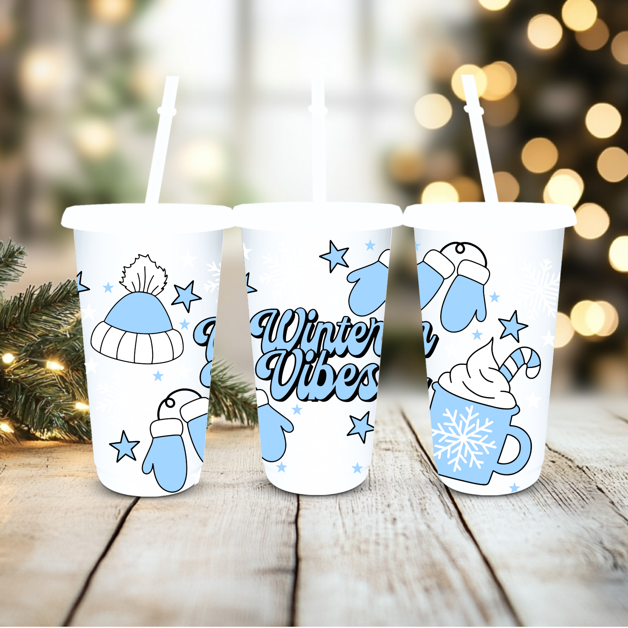 UVDTF Cold Cup Wrap - Baby Blue Winter Vibes
