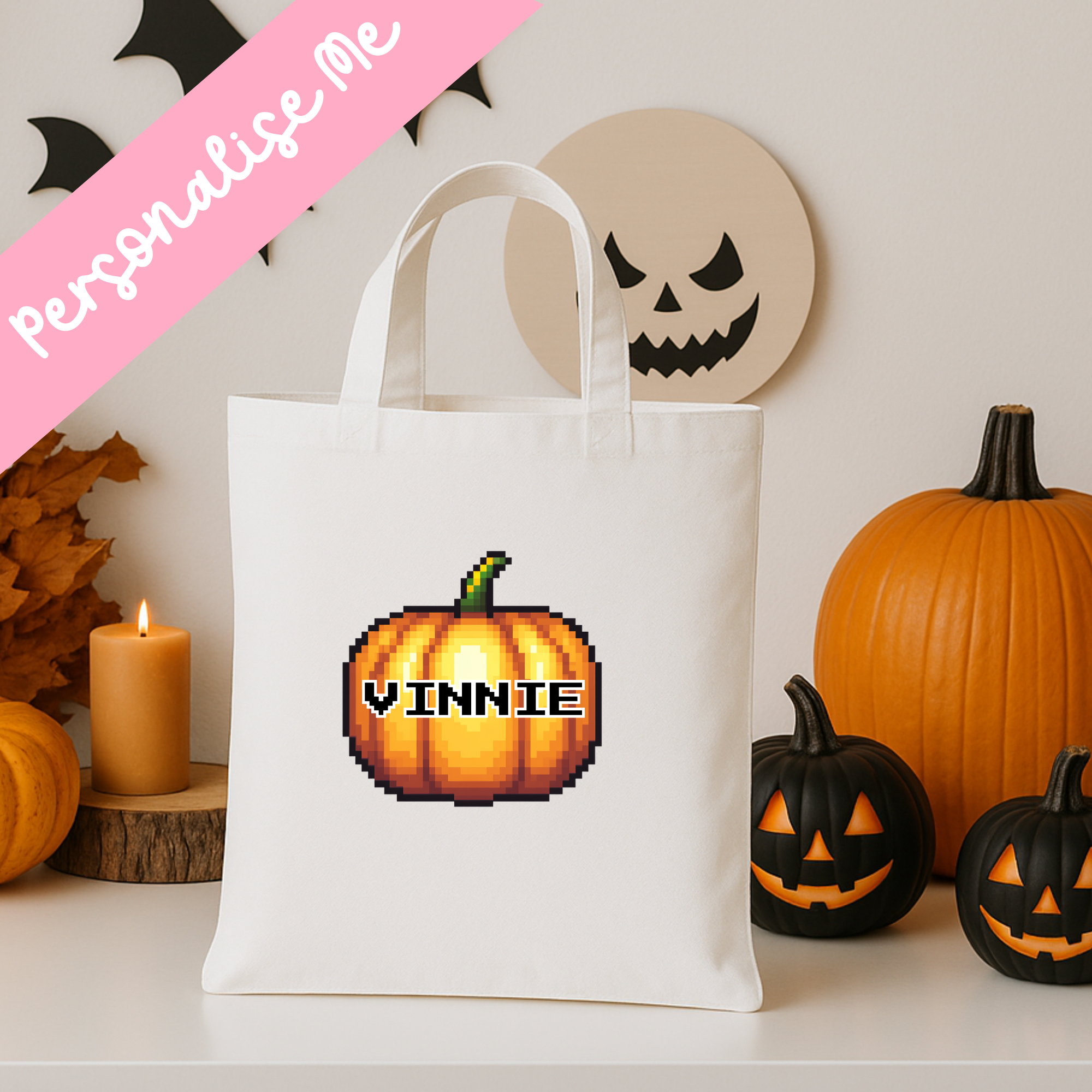 DTF - Pixel Pumpkin Tote Bag Decal