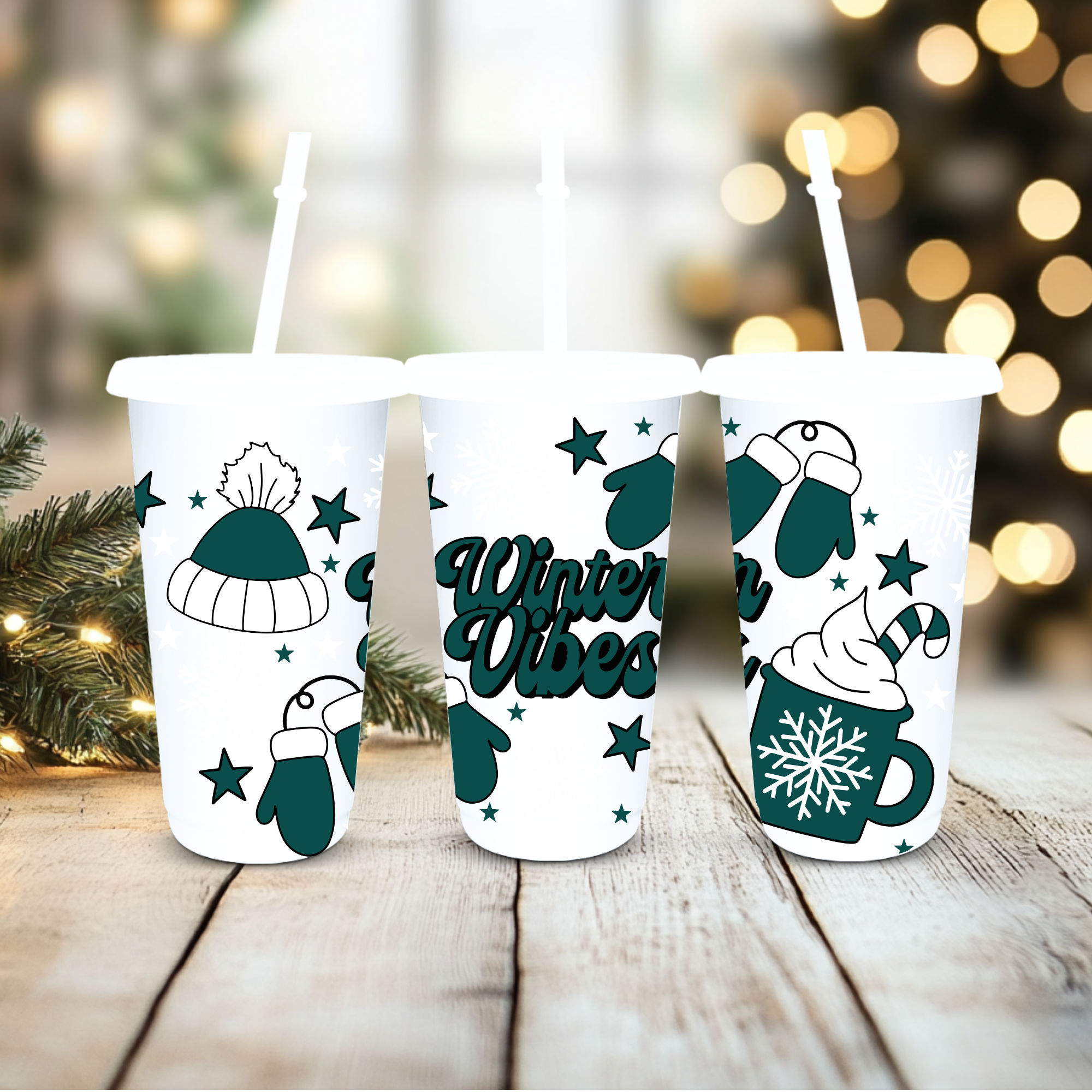 UVDTF Cold Cup Wrap - Dark Green Winter Vibes