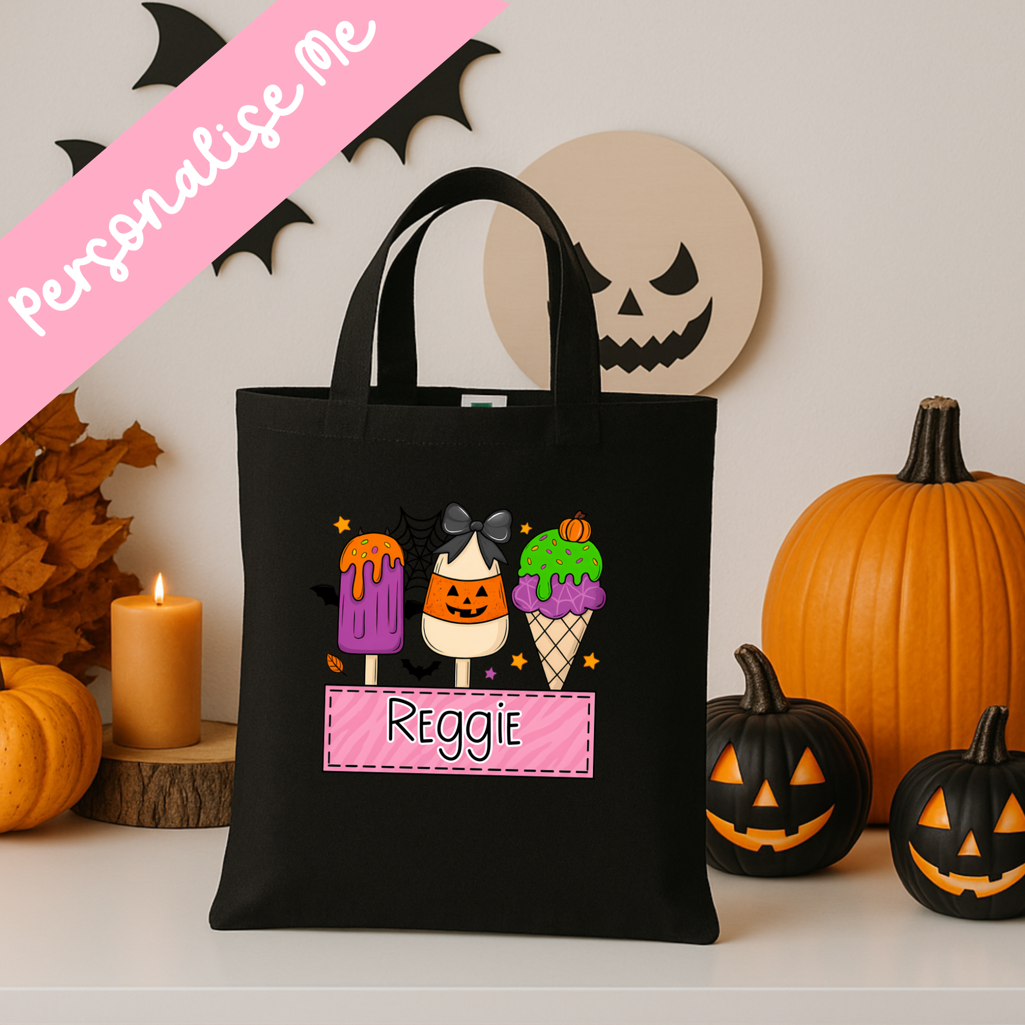 DTF - Pink Halloween Ice Cream Tote Bag Decal