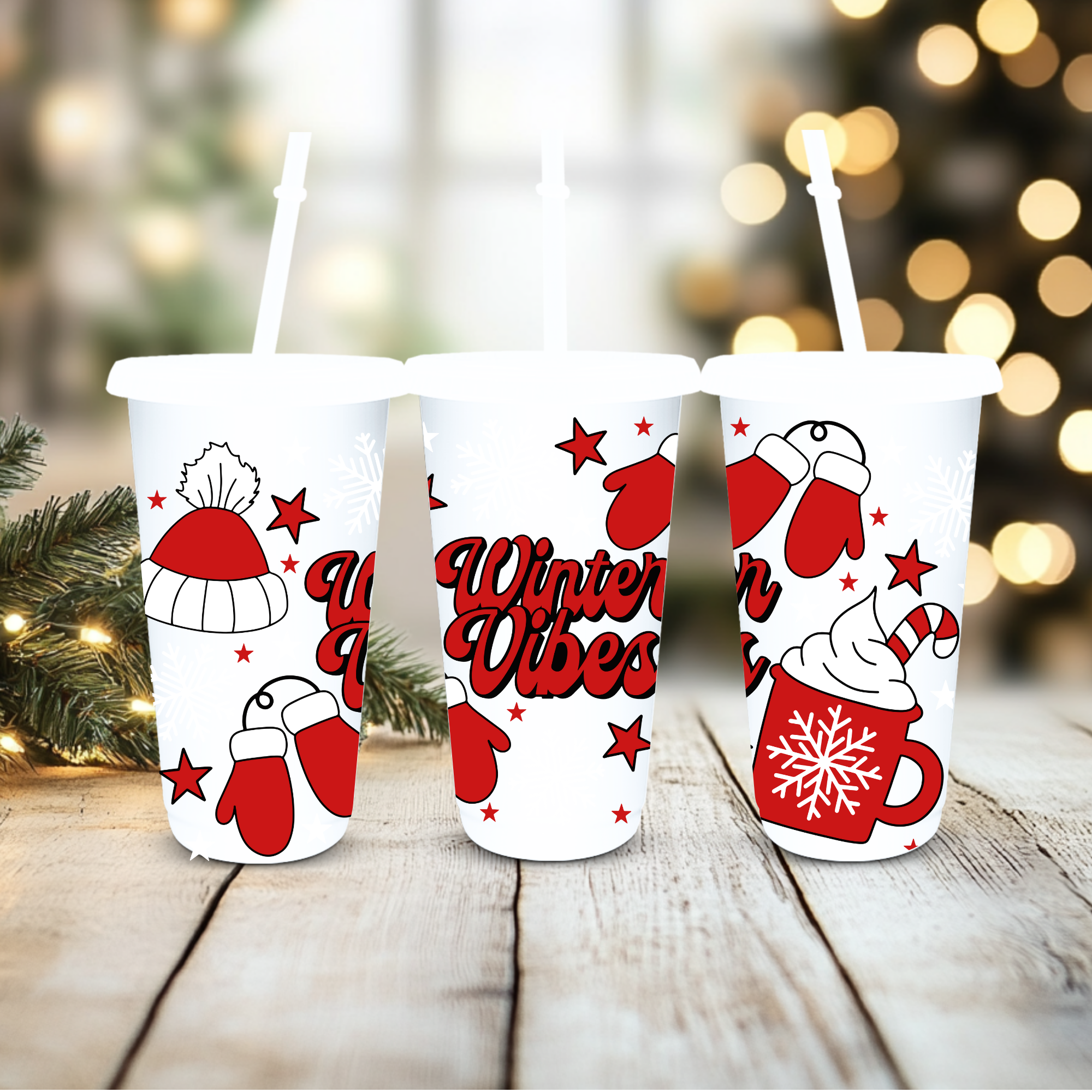 UVDTF Cold Cup Wrap - Red Winter Vibes