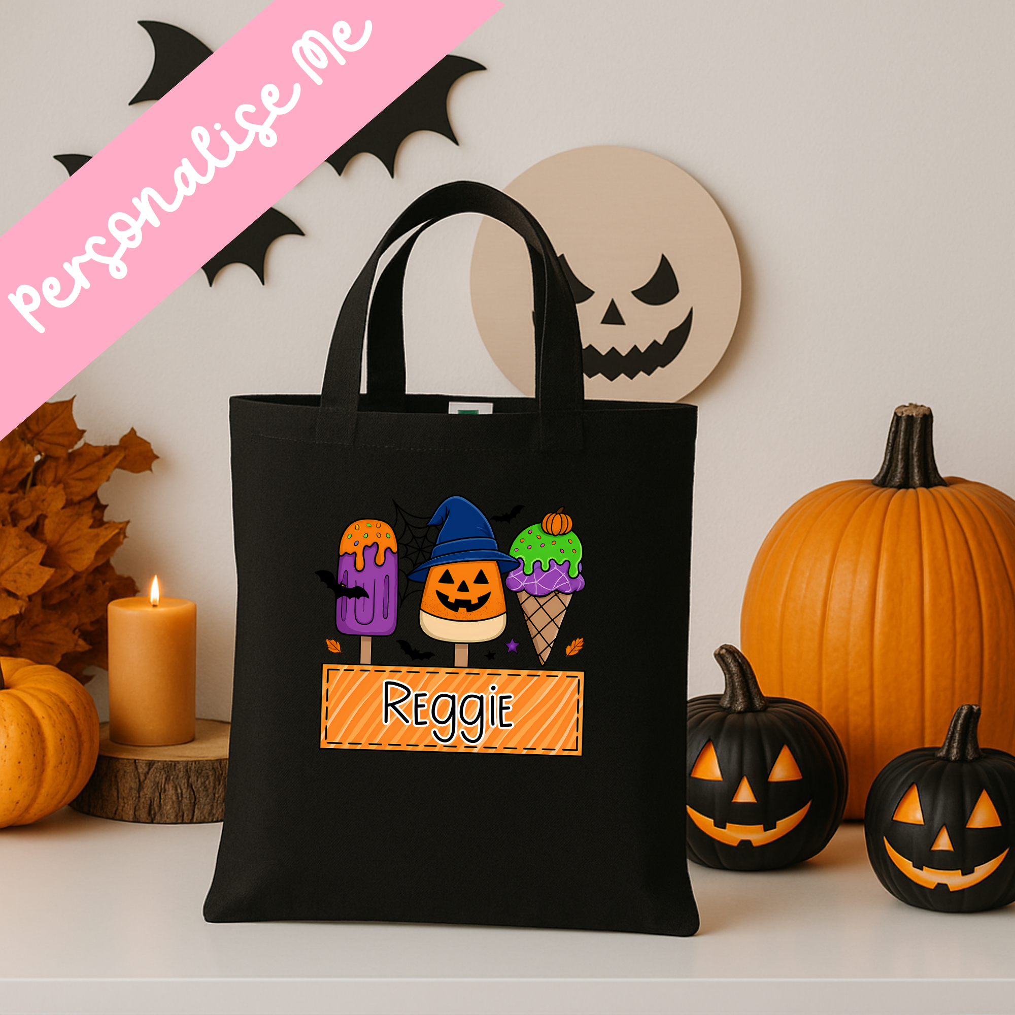DTF - Orange Halloween Ice Cream Tote Bag Decal