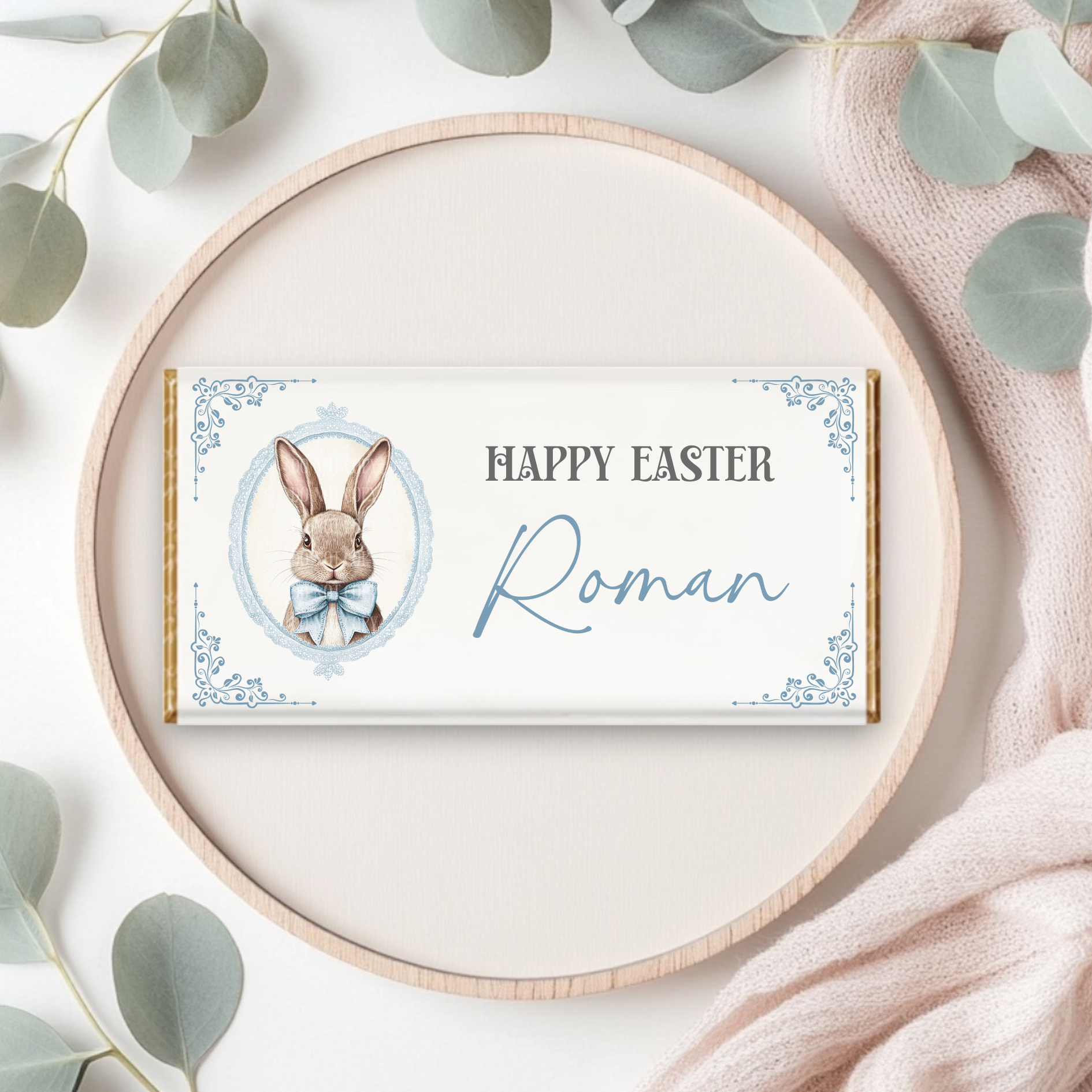 Blue Vintage Bunny Chocolate Wrappers