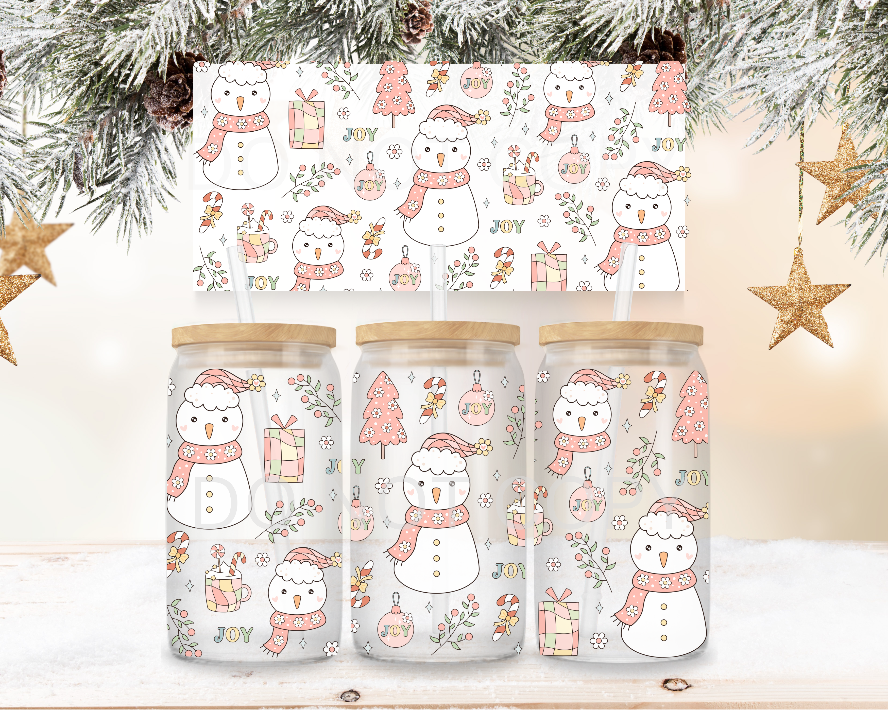 UVDTF - Retro Pink Snowman and Baubles