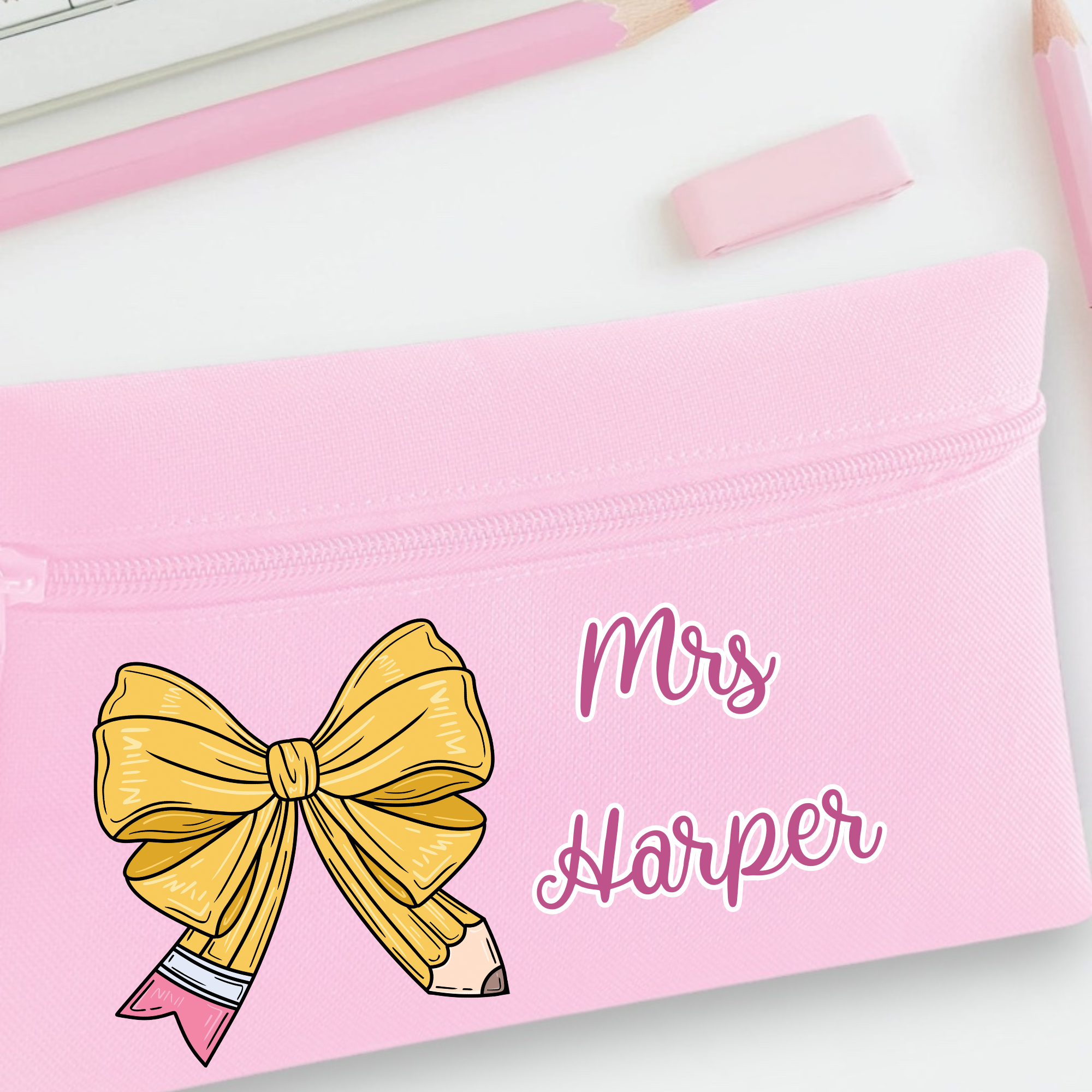 DTF -  Yellow Crayon Bow Pencil Case Size
