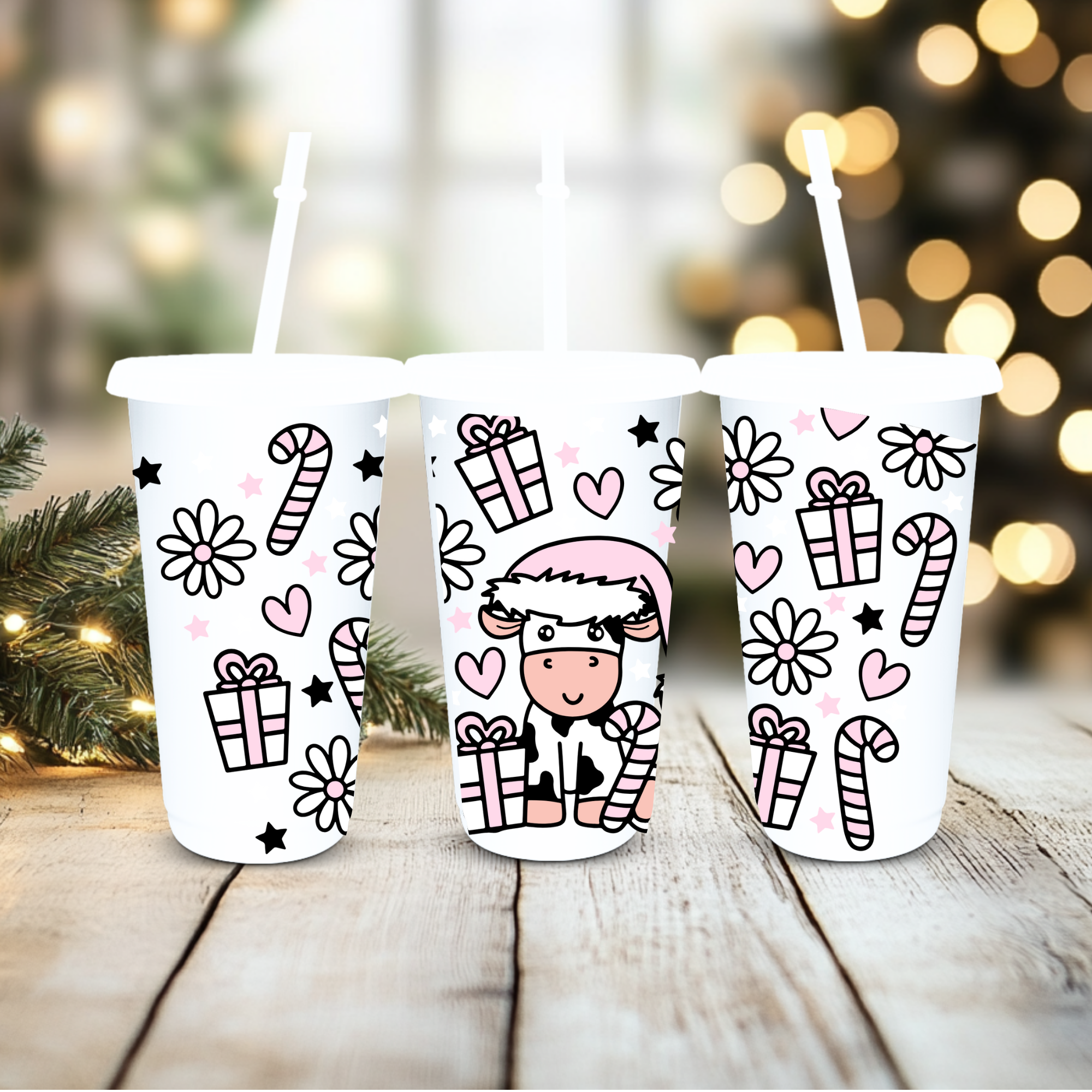 UVDTF Cold Cup Wrap - Christmas Cows ( various choose of colours)