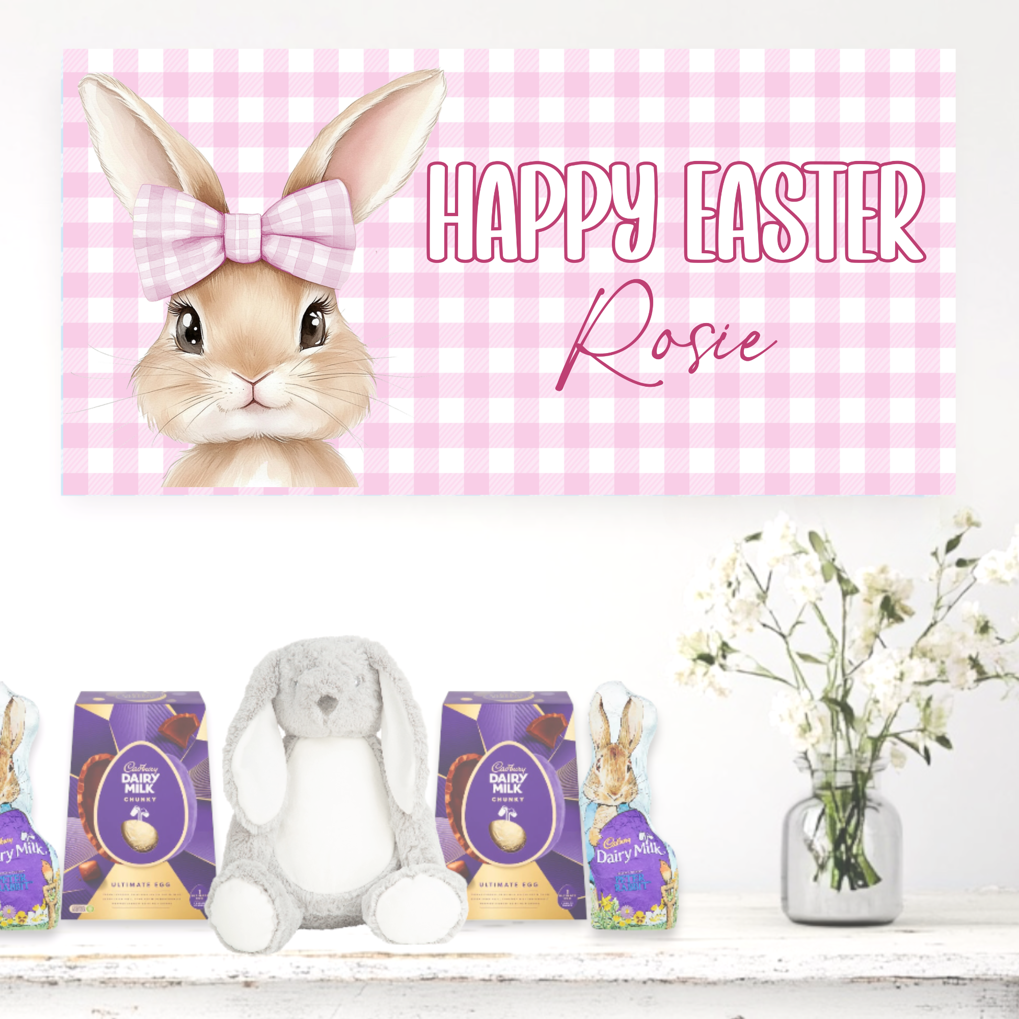 Banner - Easter Bunny Pink Gingham