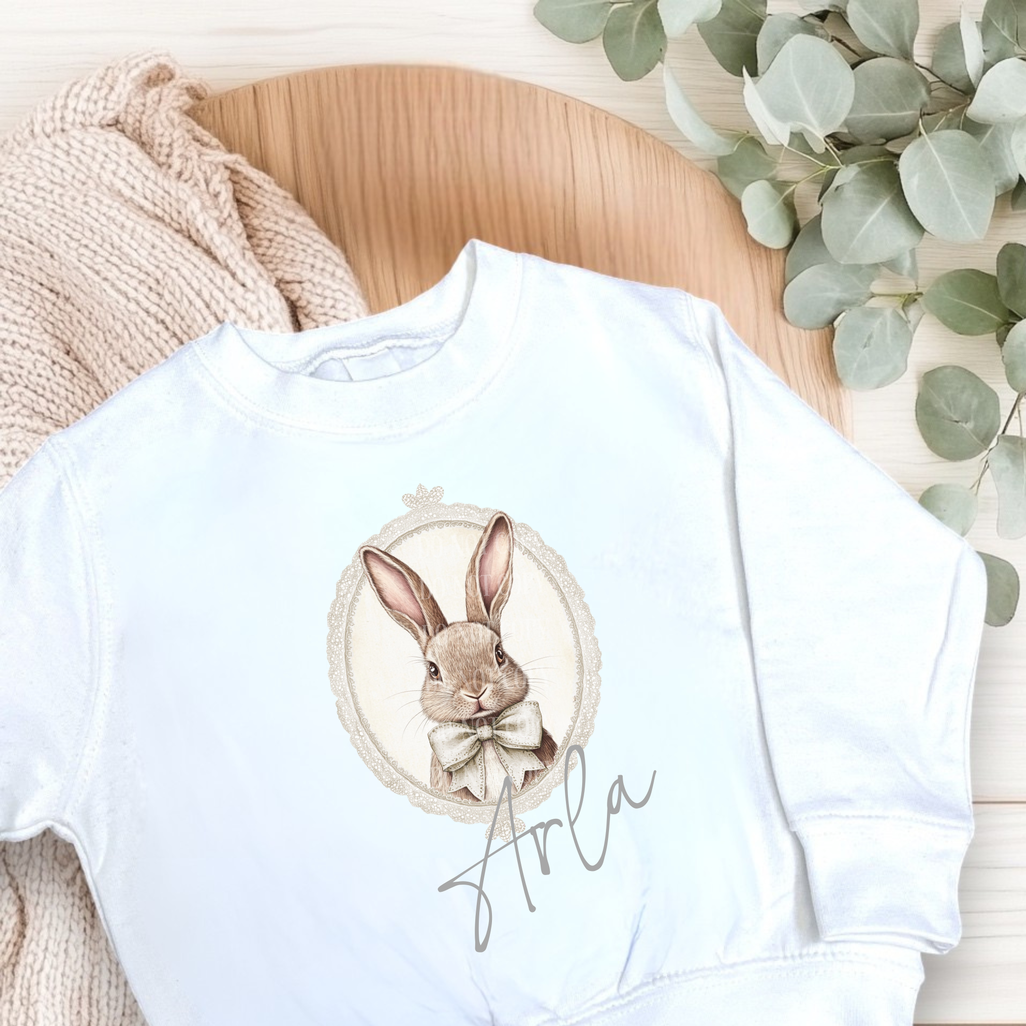 DTF - Vintage Beige bunny (Mini Totes, Tshirt, Bibs & Sweatshirt size)
