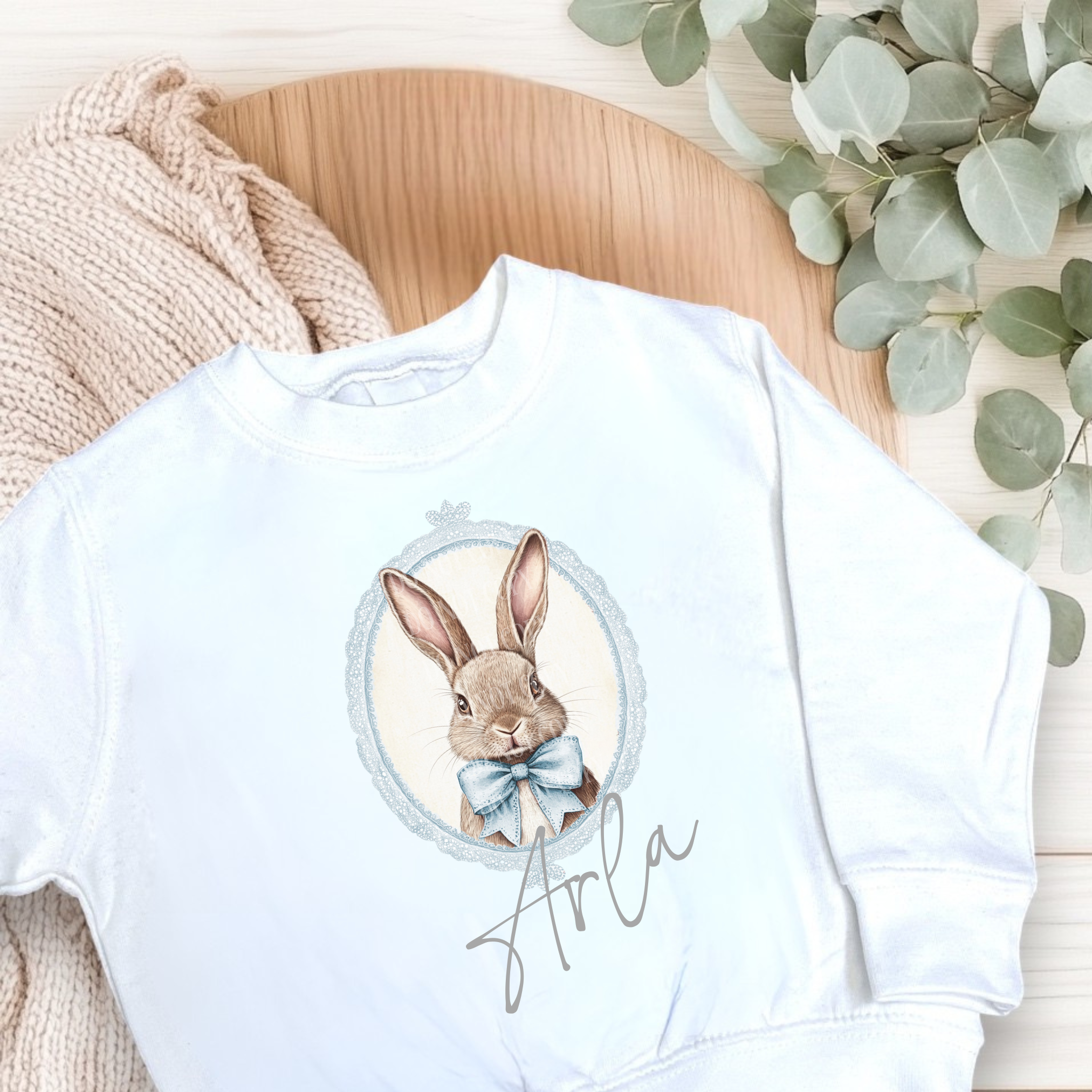 DTF - Vintage Blue bunny (Mini Totes, Tshirt, Bibs & Sweatshirt size)