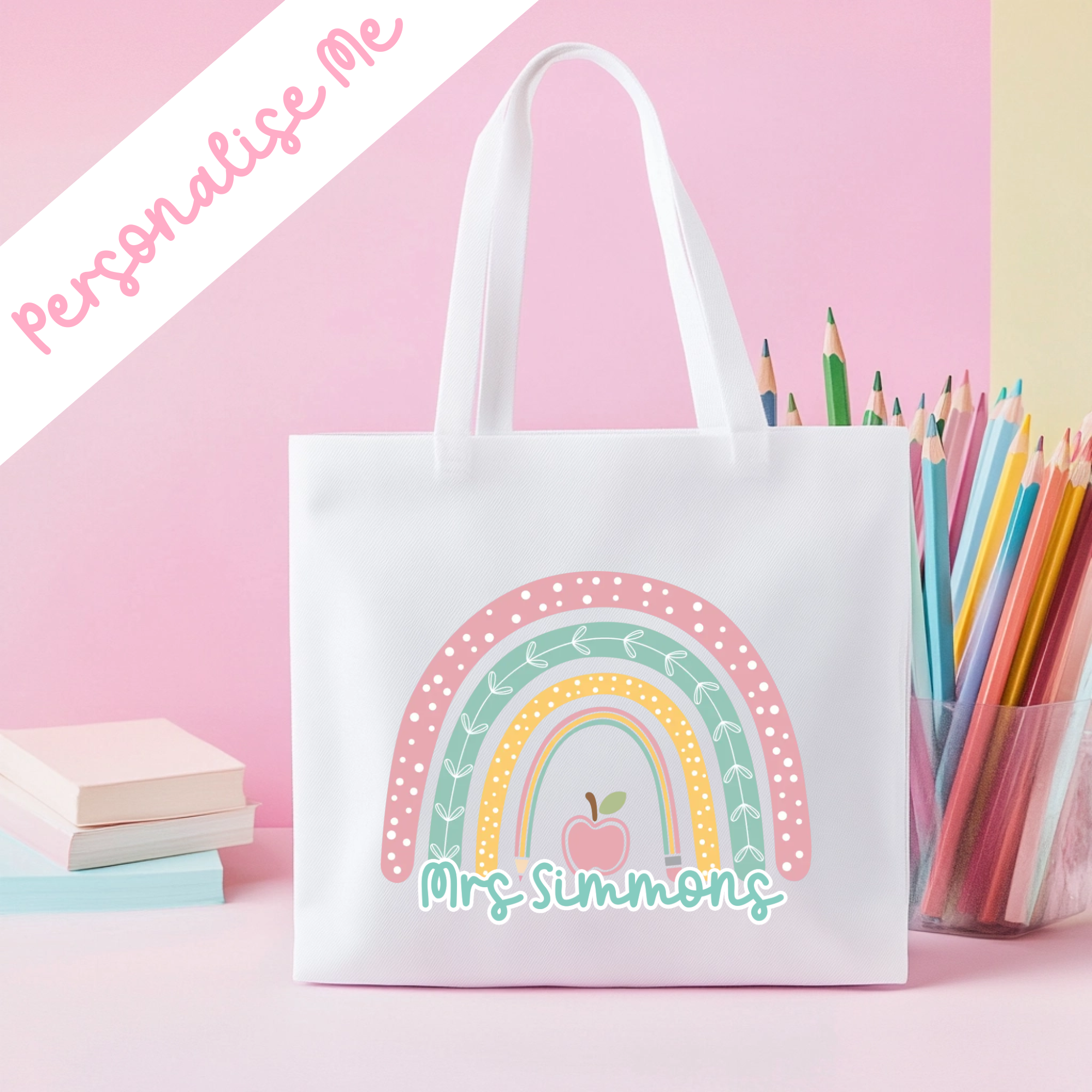 DTF -  Personalised Pastel Teacher Rainbow