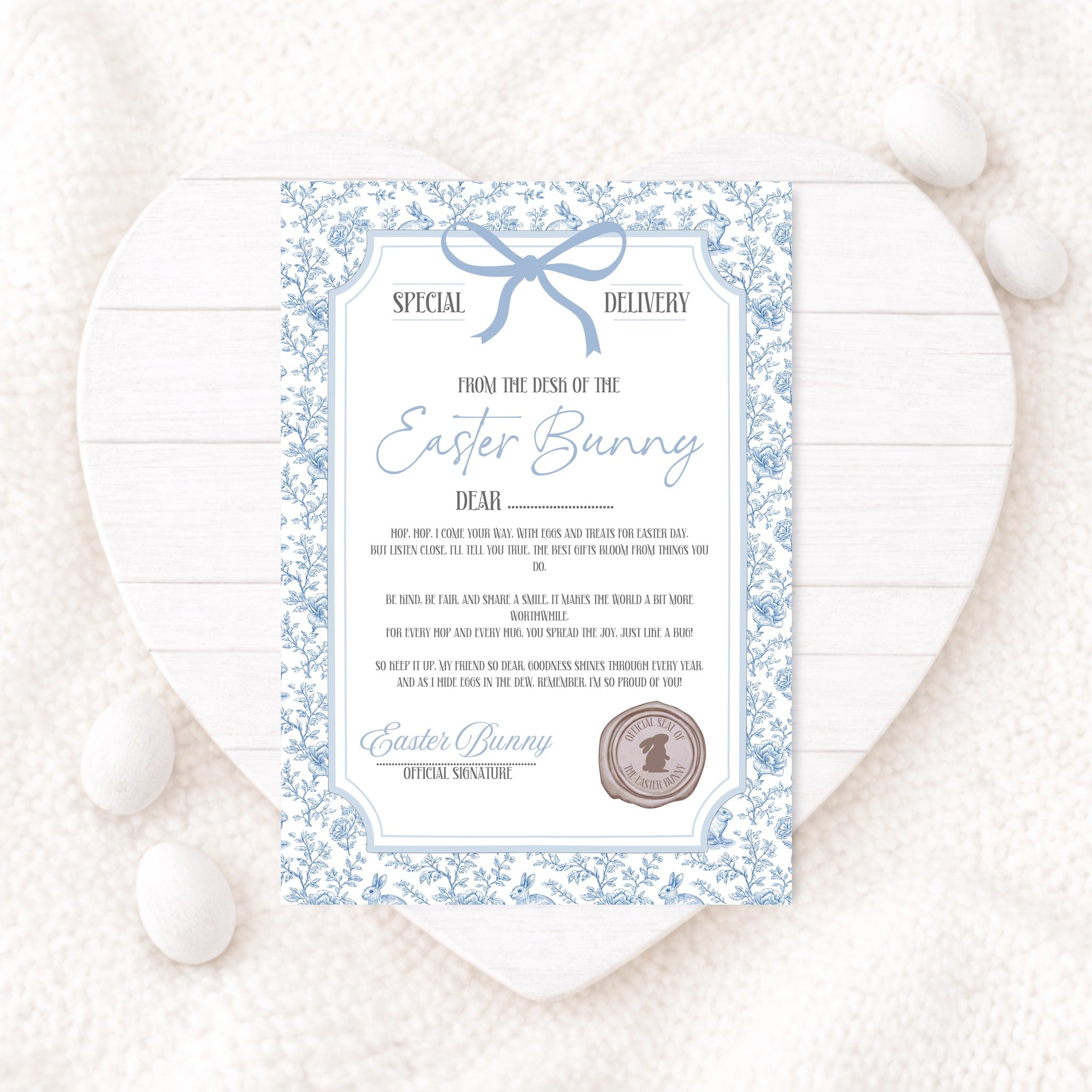 Easter Toile Blue Bunny Certificate