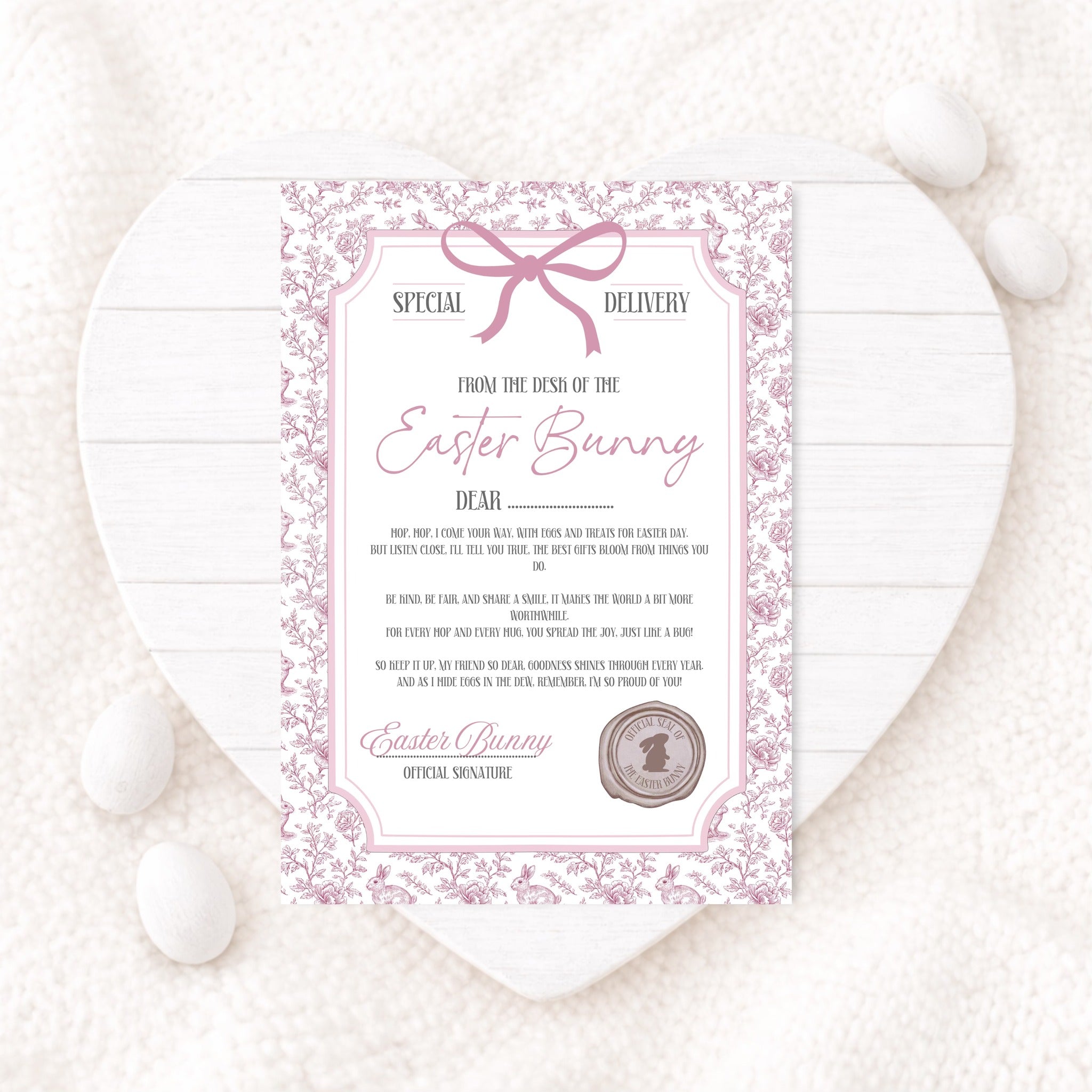 Easter Toile Pink Bunny Certificate