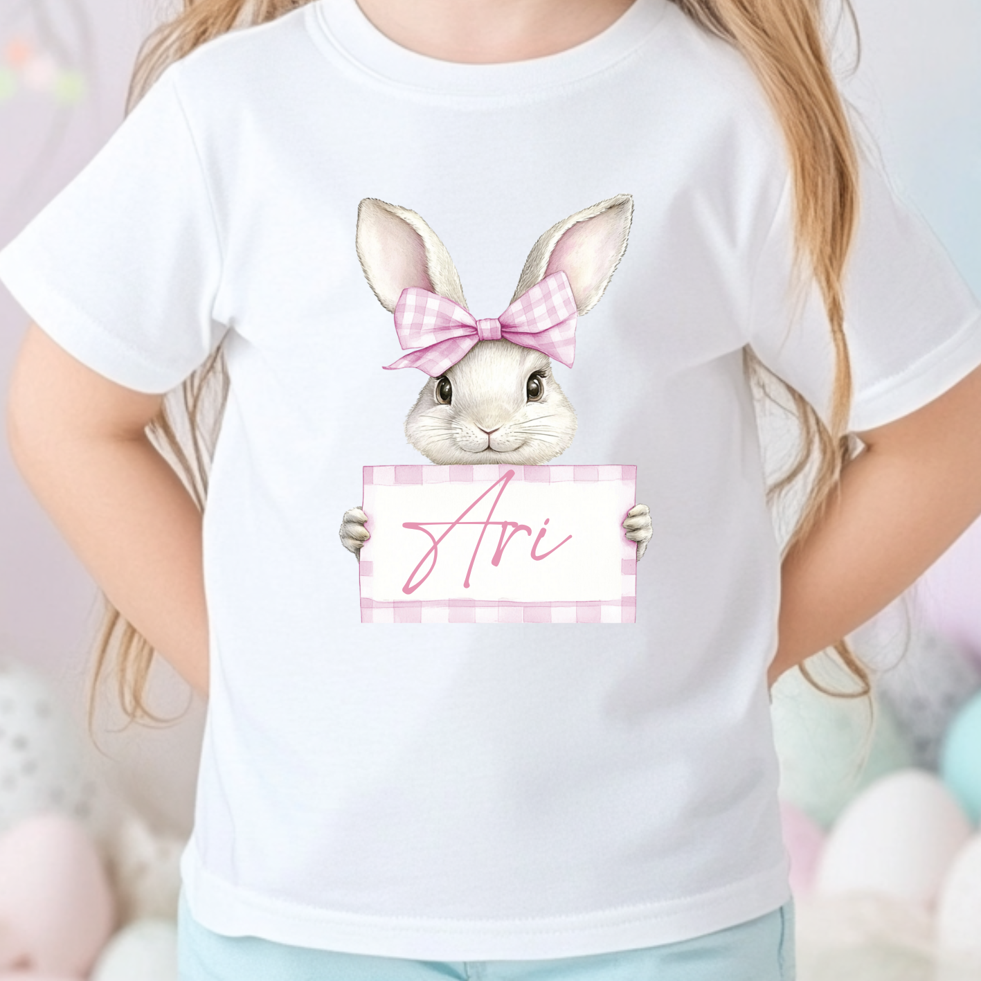 DTF Decal - Pink Gingham Bunny