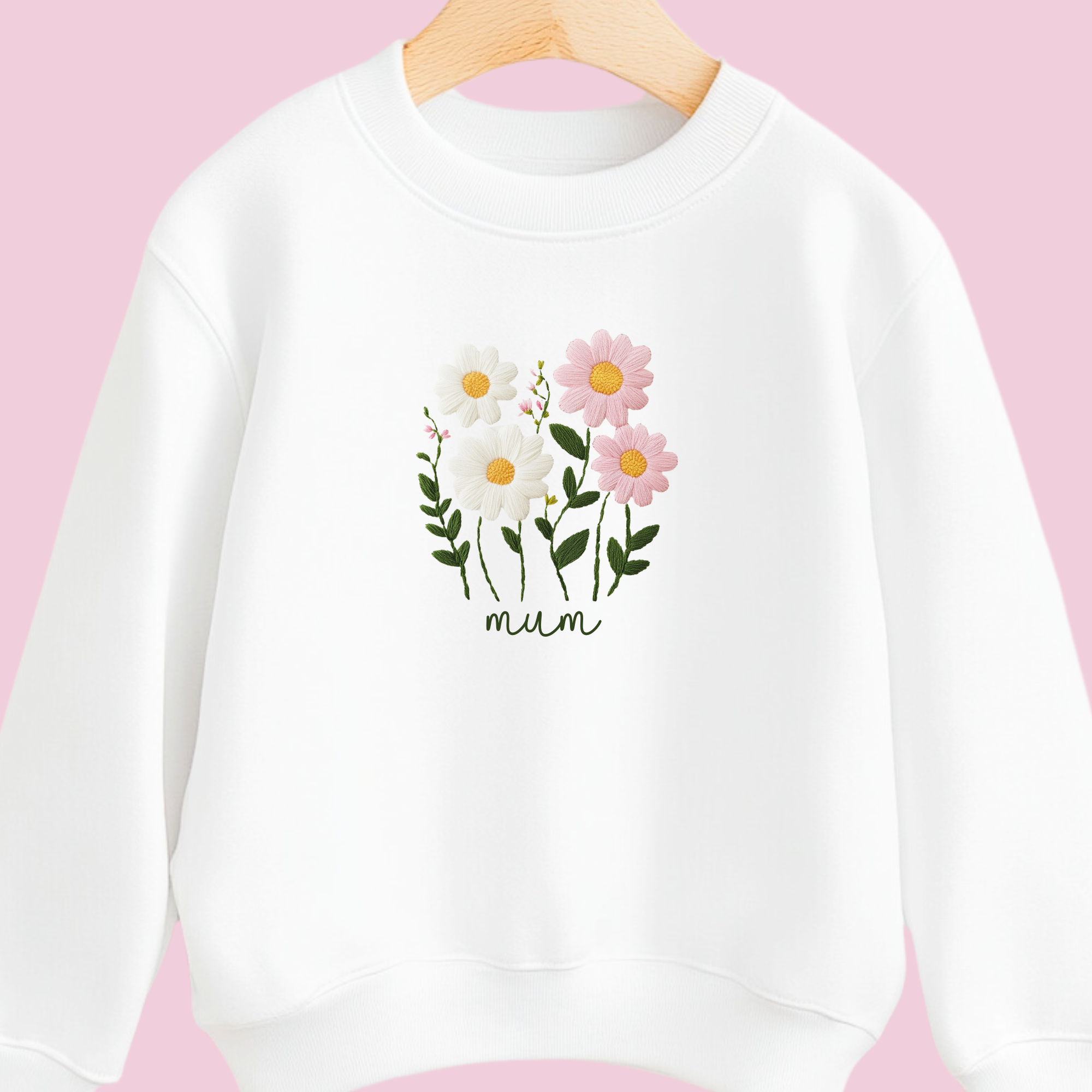 DTF - Embroidery Effect Pink and White Daisies