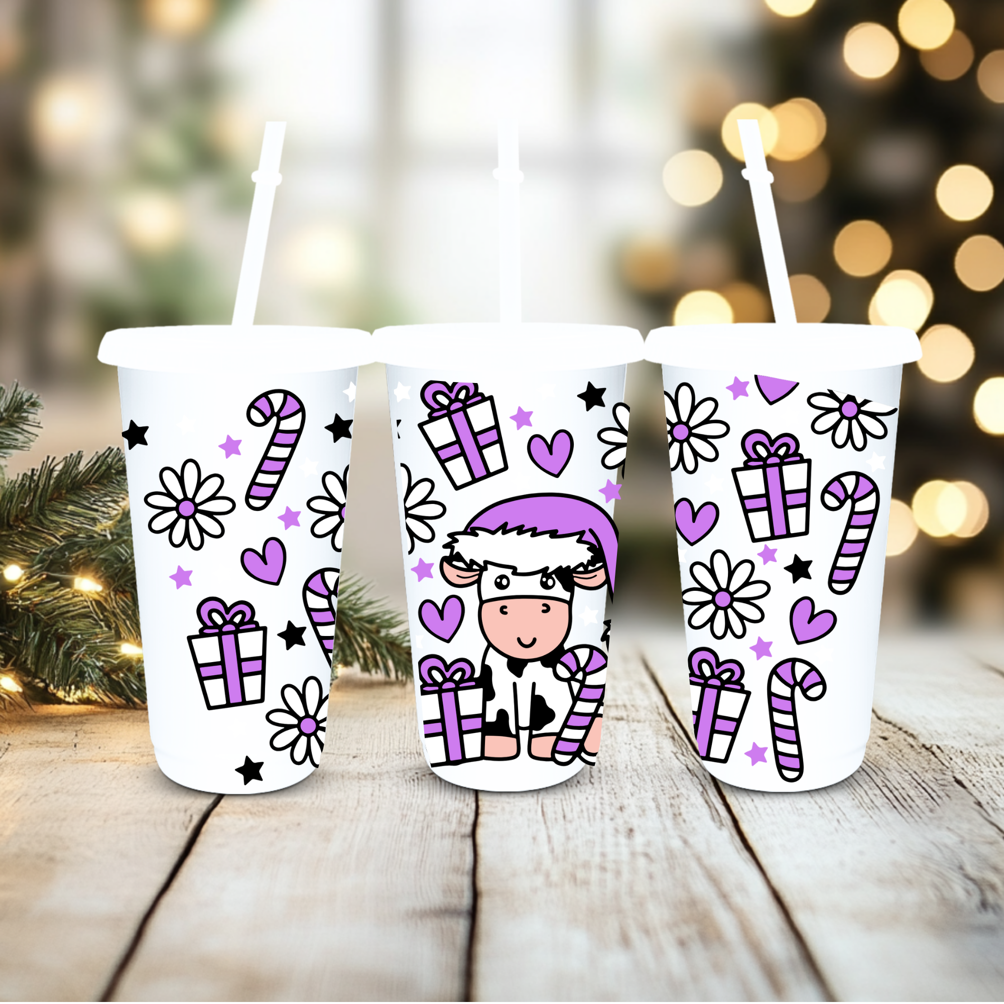 UVDTF Cold Cup Wrap - Christmas Cows ( various choose of colours)