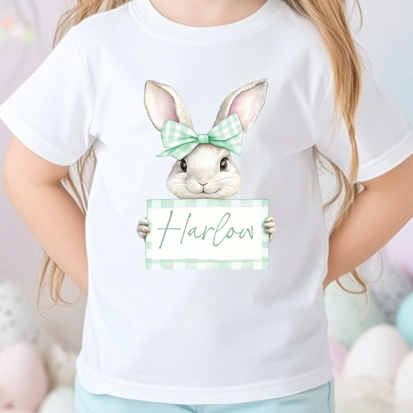 DTF Decal - Mint Gingham Bunny