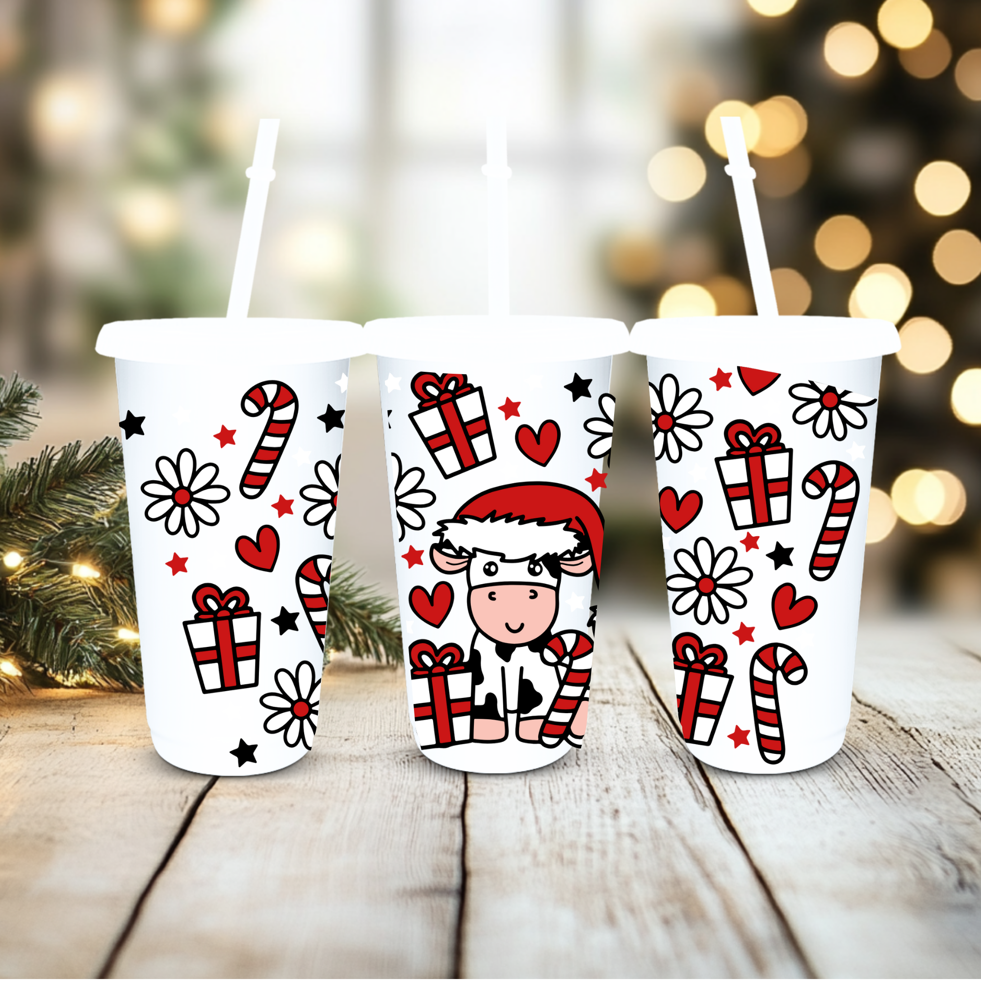 UVDTF Cold Cup Wrap - Christmas Cows ( various choose of colours)