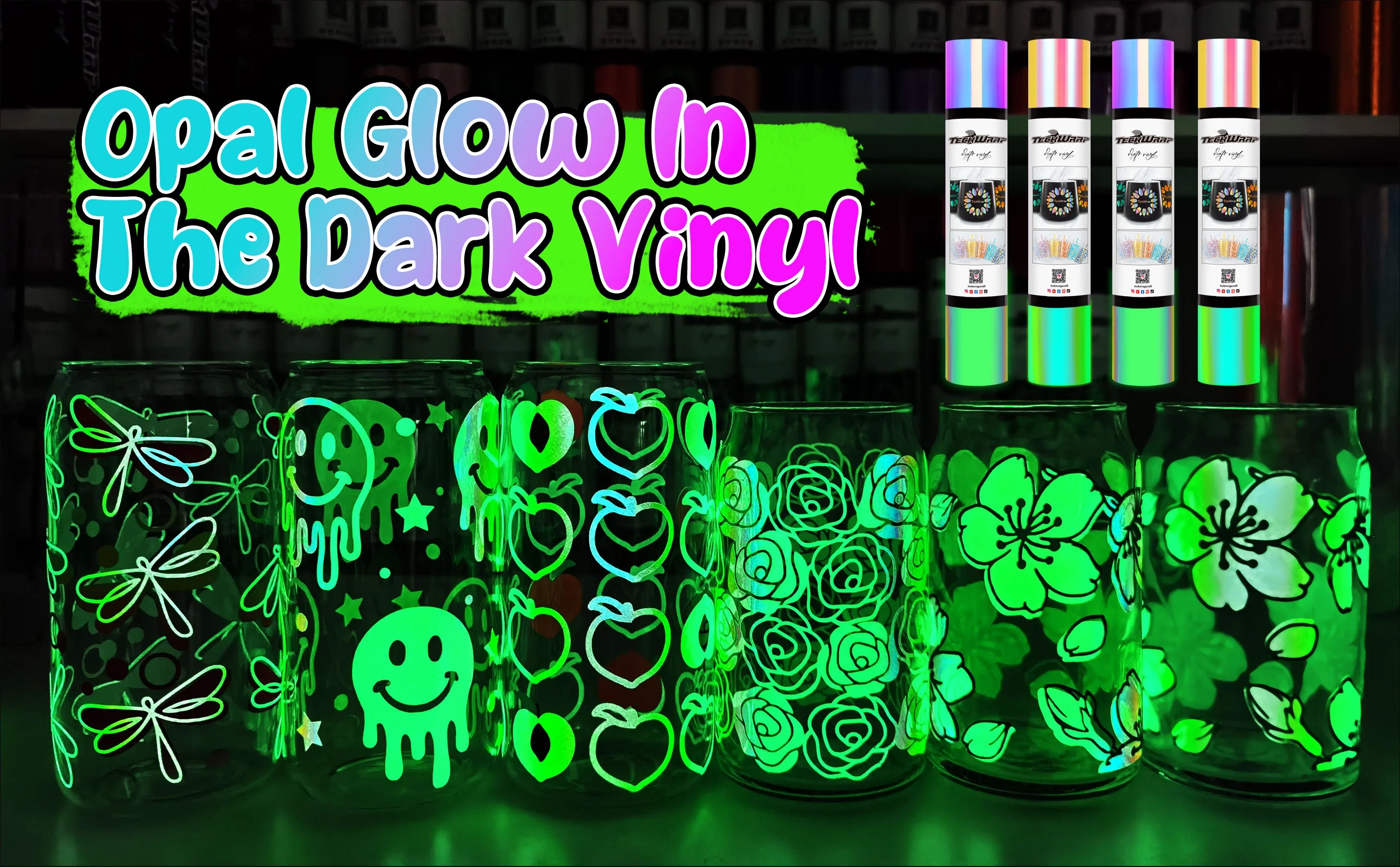 Teckwrap Glow in the Dark Craft Vinyl - Peach Yellow Pink