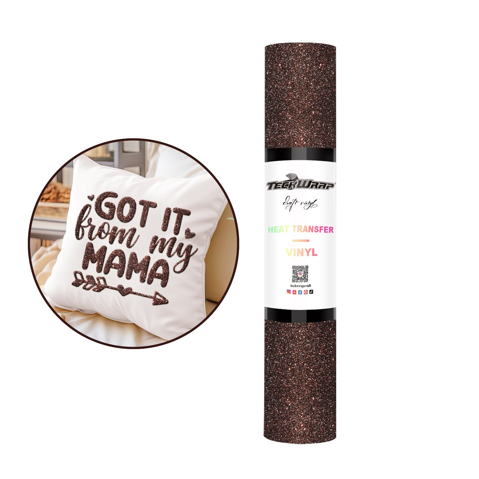 Teckwrap HTV Glitter Puff - Coffee Brown