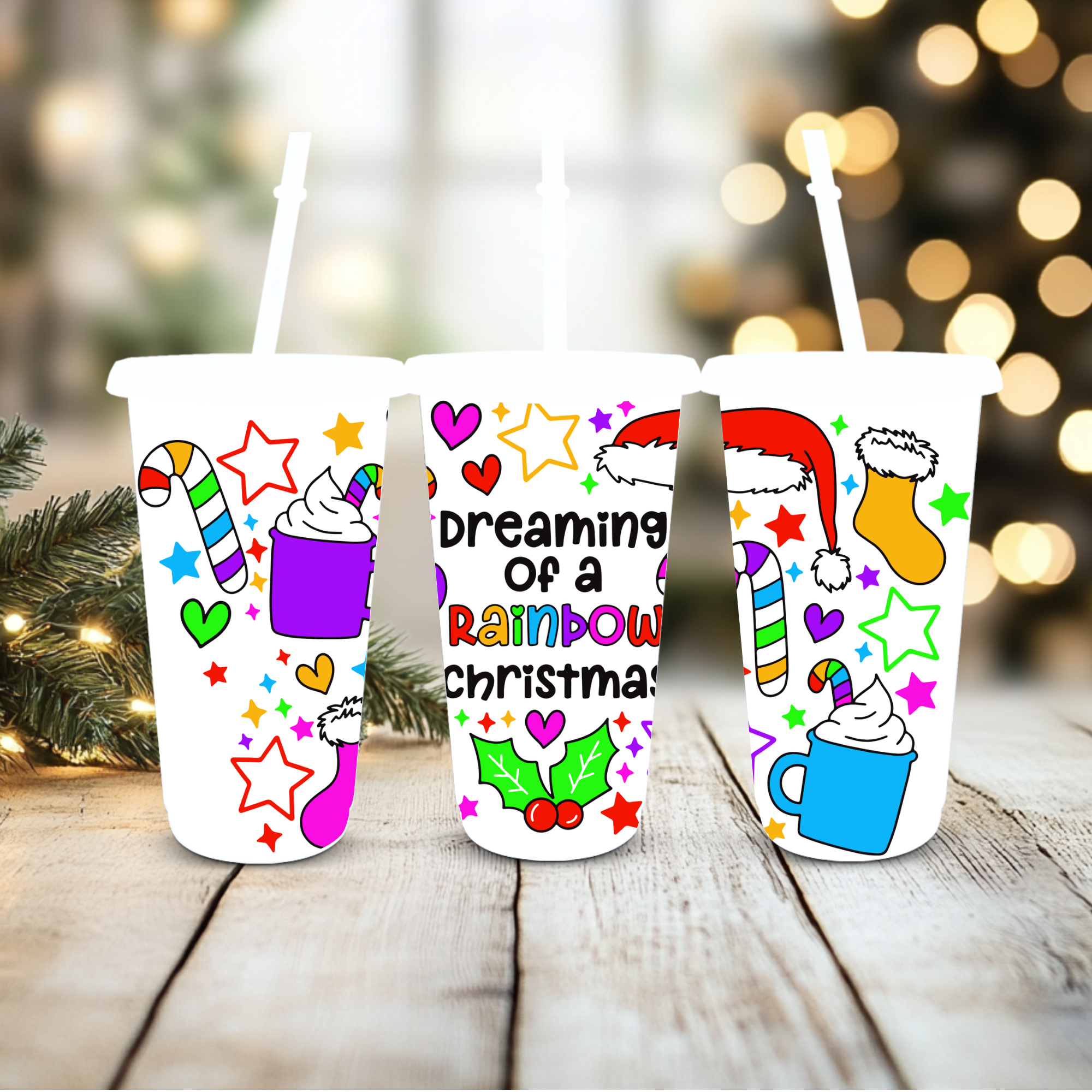 UVDTF Cold Cup Wrap - Dreaming Of A Rainbow Christmas